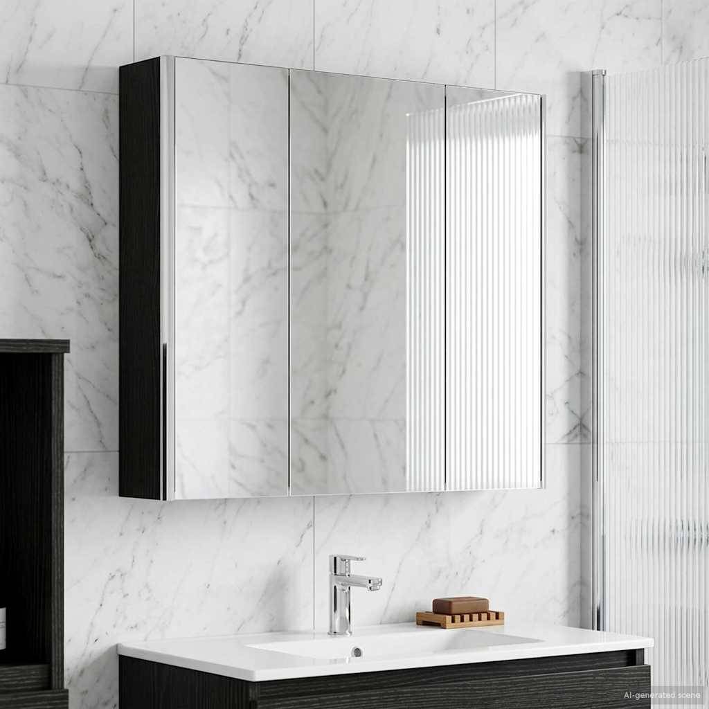 vidaXL Badezimmerspiegelschrank mit Regal mit Tür Schwarz Eichen-Optik