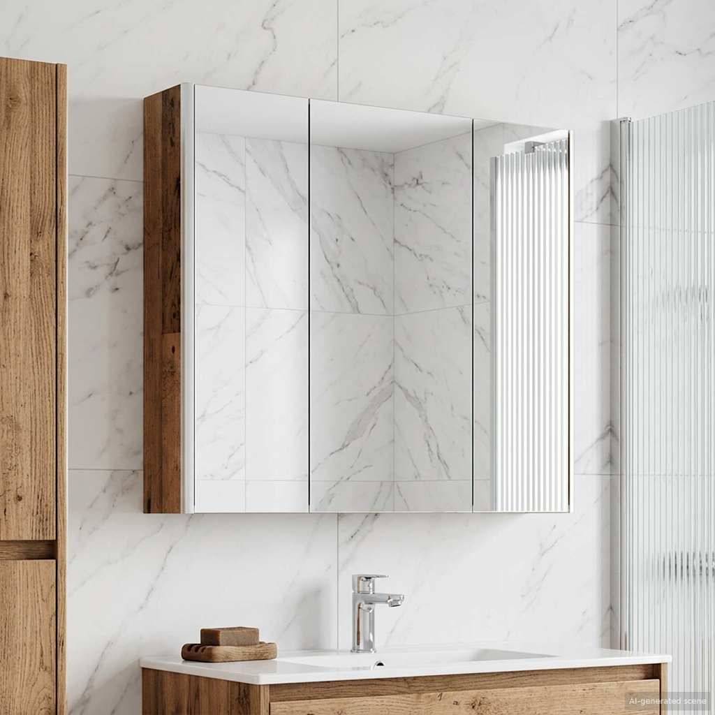 vidaXL Badezimmerspiegelschrank mit Regal Altholz 73,5 x 15,5 x 70 cm