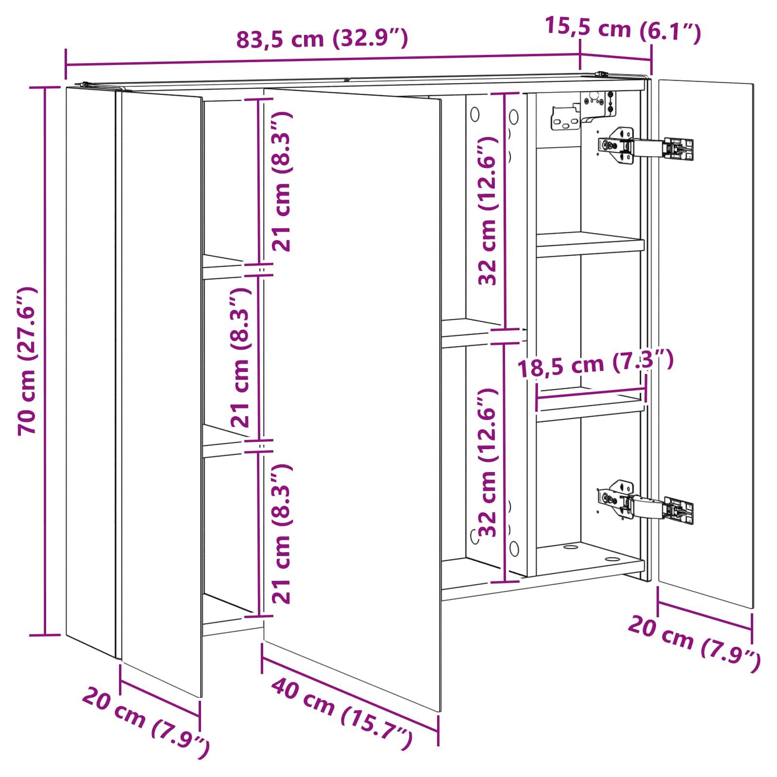 vidaXL Badezimmerspiegelschrank Weiß 83,5 x 15,5 x 70 cm Holzwerkstoff