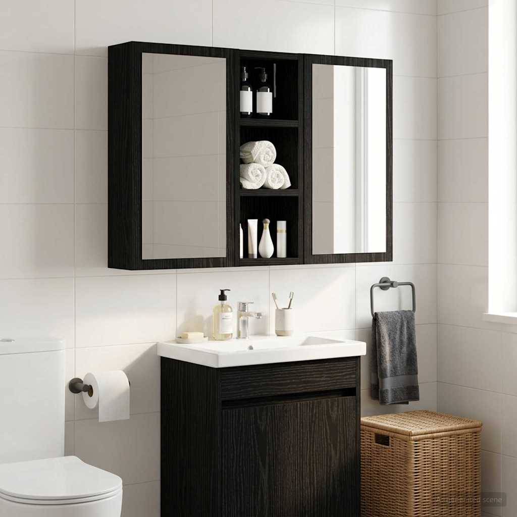 vidaXL Badezimmer-Wandschrank mit Regal Schwarze Eiche 20 x 10 x 50 cm