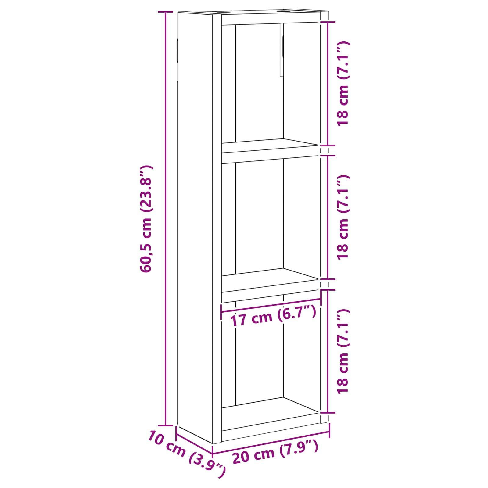 vidaXL Badezimmer-Wandschrank Weiß 20 x 10 x 60,5 cm Holzwerkstoff