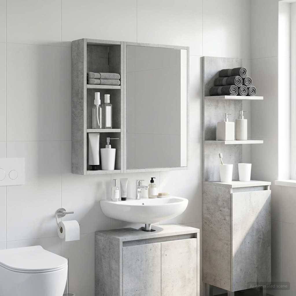 vidaXL Badezimmer-Wandschrank mit Regal Betongrau 20 x 10 x 60,5 cm