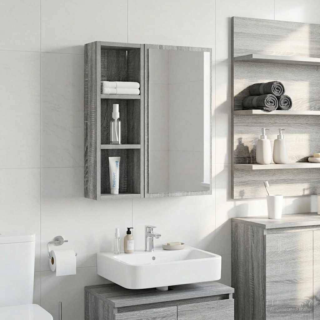 vidaXL Badezimmer-Wandschrank Graues Sonoma 20 x 10 x 60,5 cm