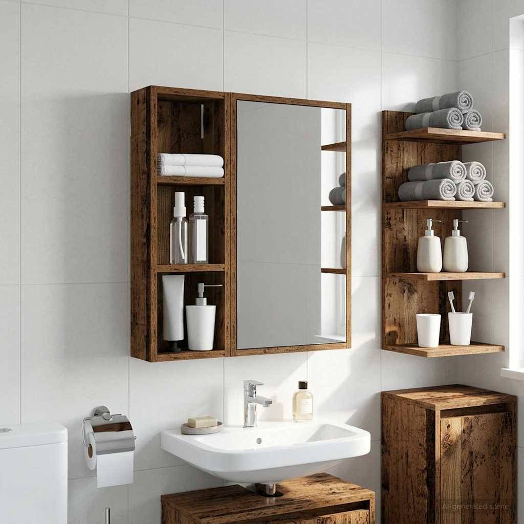vidaXL Badezimmer-Wandschrank Altholz 20 x 10 x 60,5 cm Holzwerkstoff