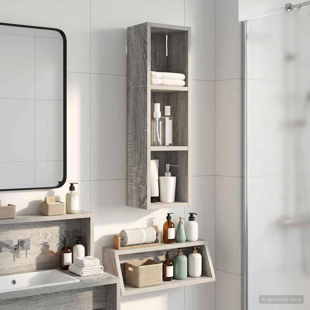vidaXL Badezimmer-Wandschrank mit Regal Graues Sonoma 20 x 14 x 70 cm