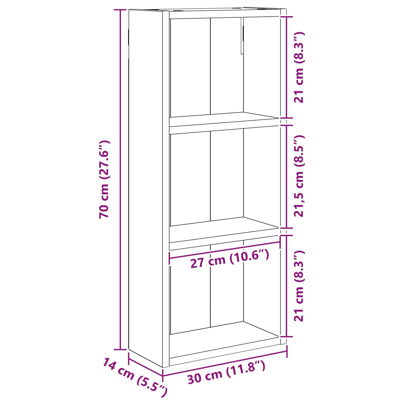 vidaXL Badezimmer-Wandschrank mit Regal Schwarze Eiche 30 x 14 x 70 cm