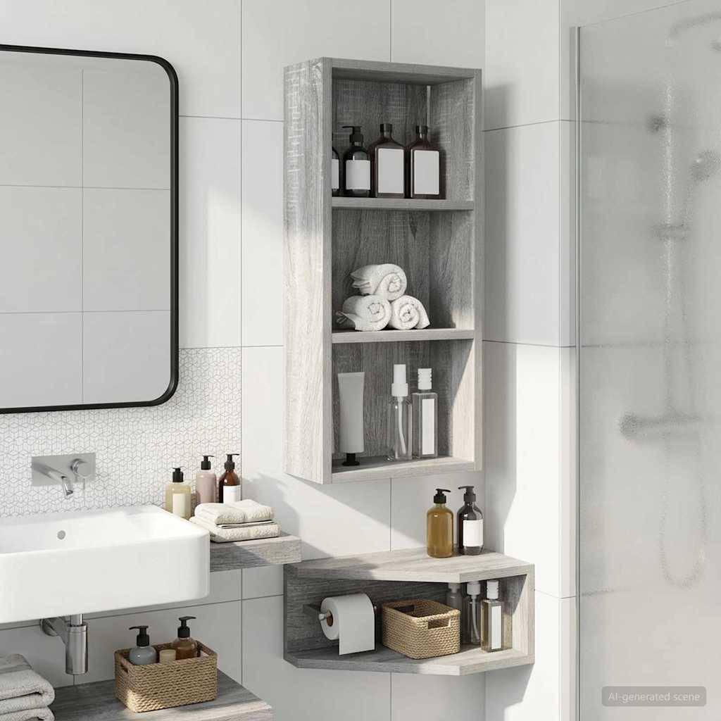 vidaXL Badezimmer-Wandschrank mit Regal Graues Sonoma 30 x 14 x 70 cm