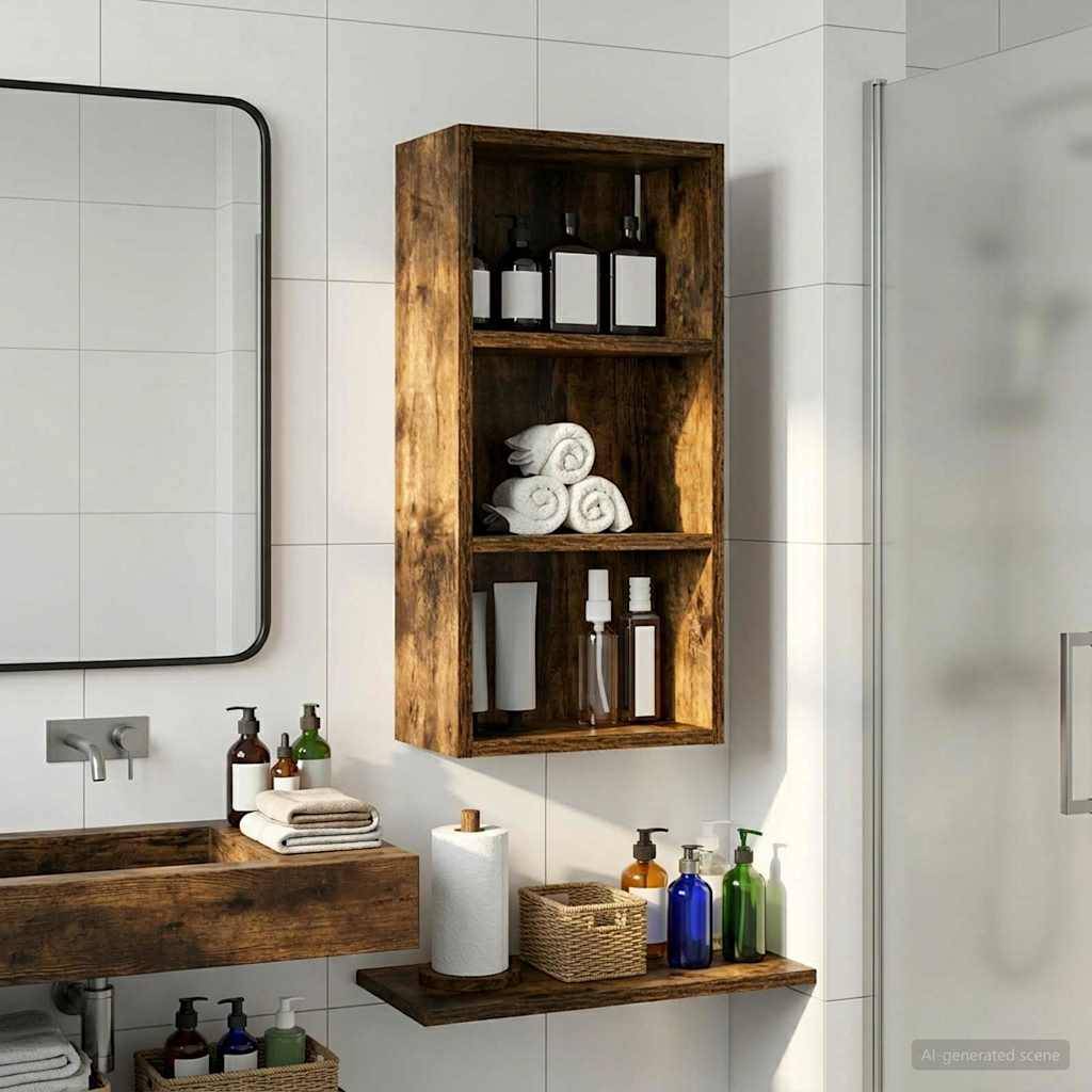 vidaXL Badezimmer-Wandschrank Geräucherte Eiche 30 x 16 x 62,5 cm