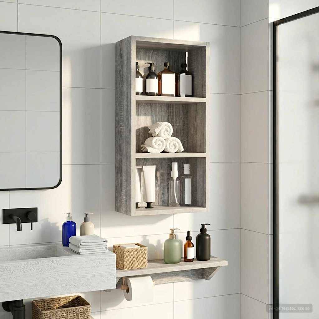 vidaXL Badezimmer-Wandschrank Graues Sonoma 30 x 16 x 62,5 cm