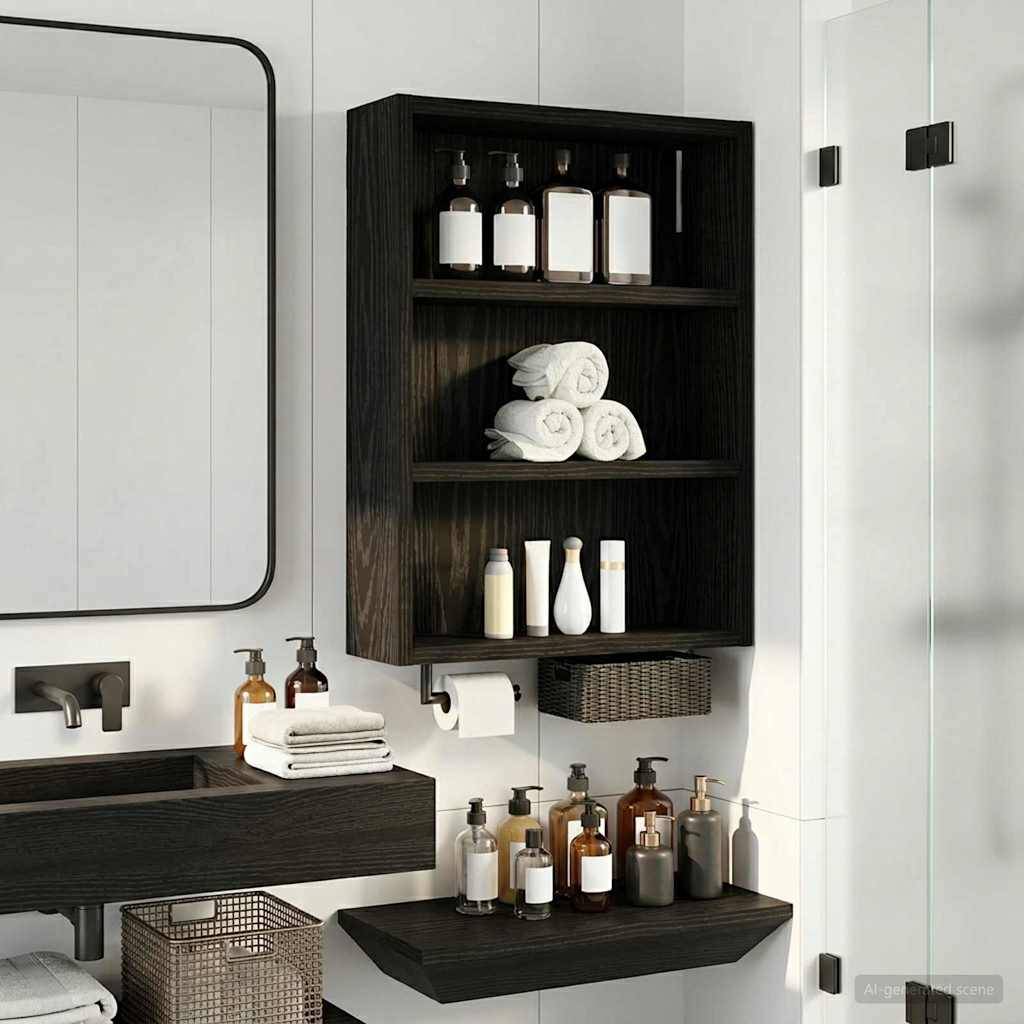 vidaXL Badezimmer-Wandschrank mit Regal Schwarze Eiche 40 x 10 x 50 cm