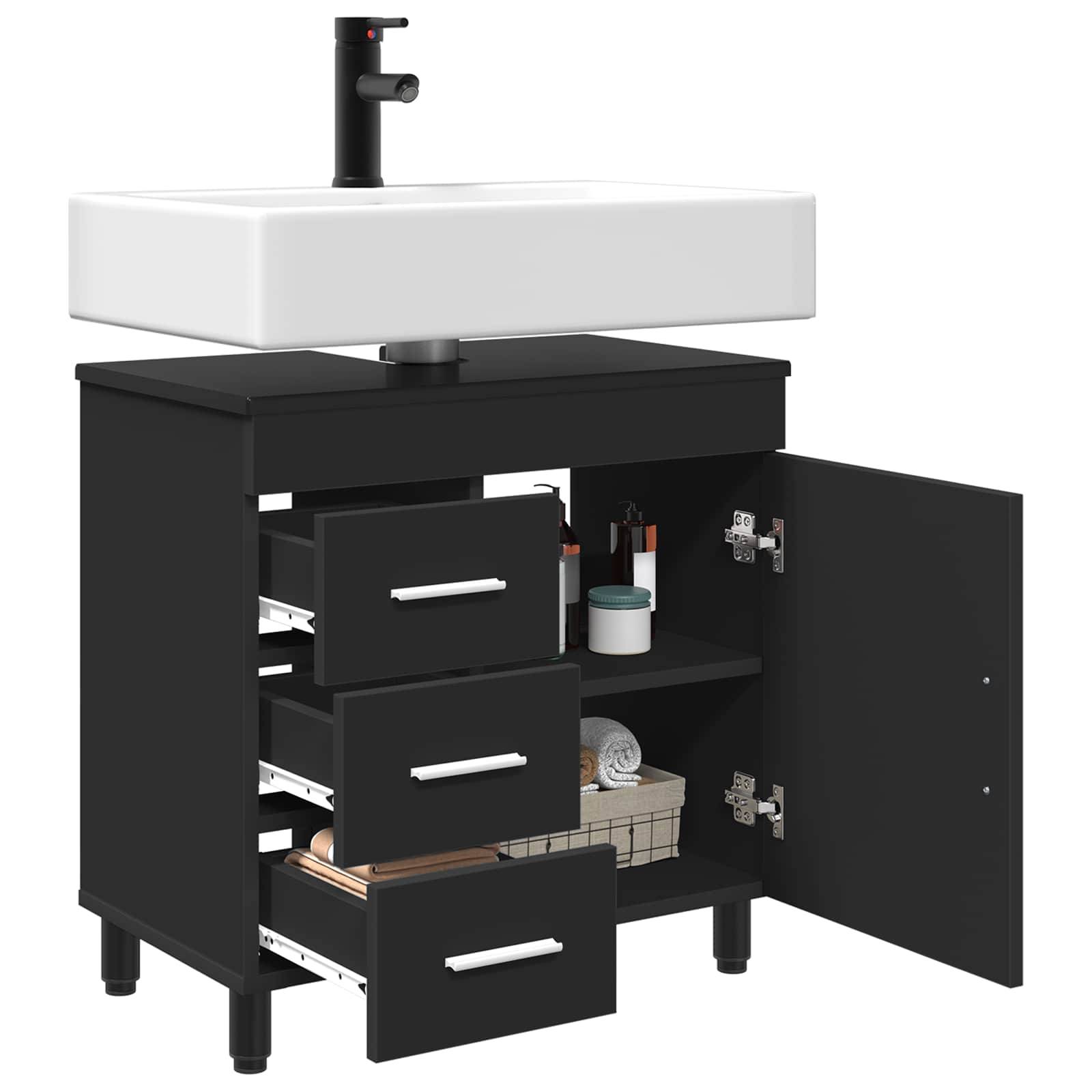 vidaXL Badezimmerschrank mit Waschbecken Schwarz 60 x 35 x 60 cm