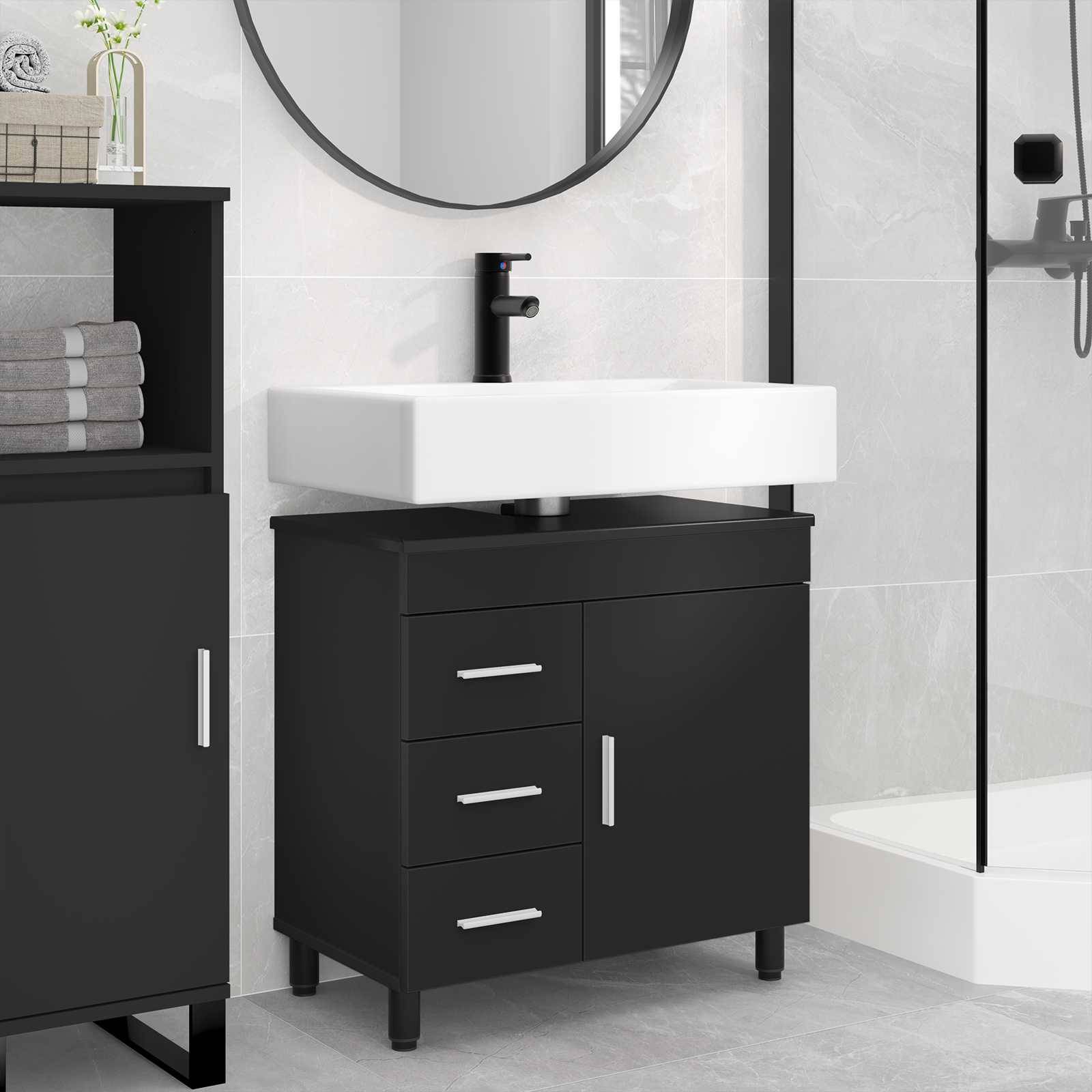 vidaXL Badezimmerschrank mit Waschbecken Schwarz 60 x 35 x 60 cm