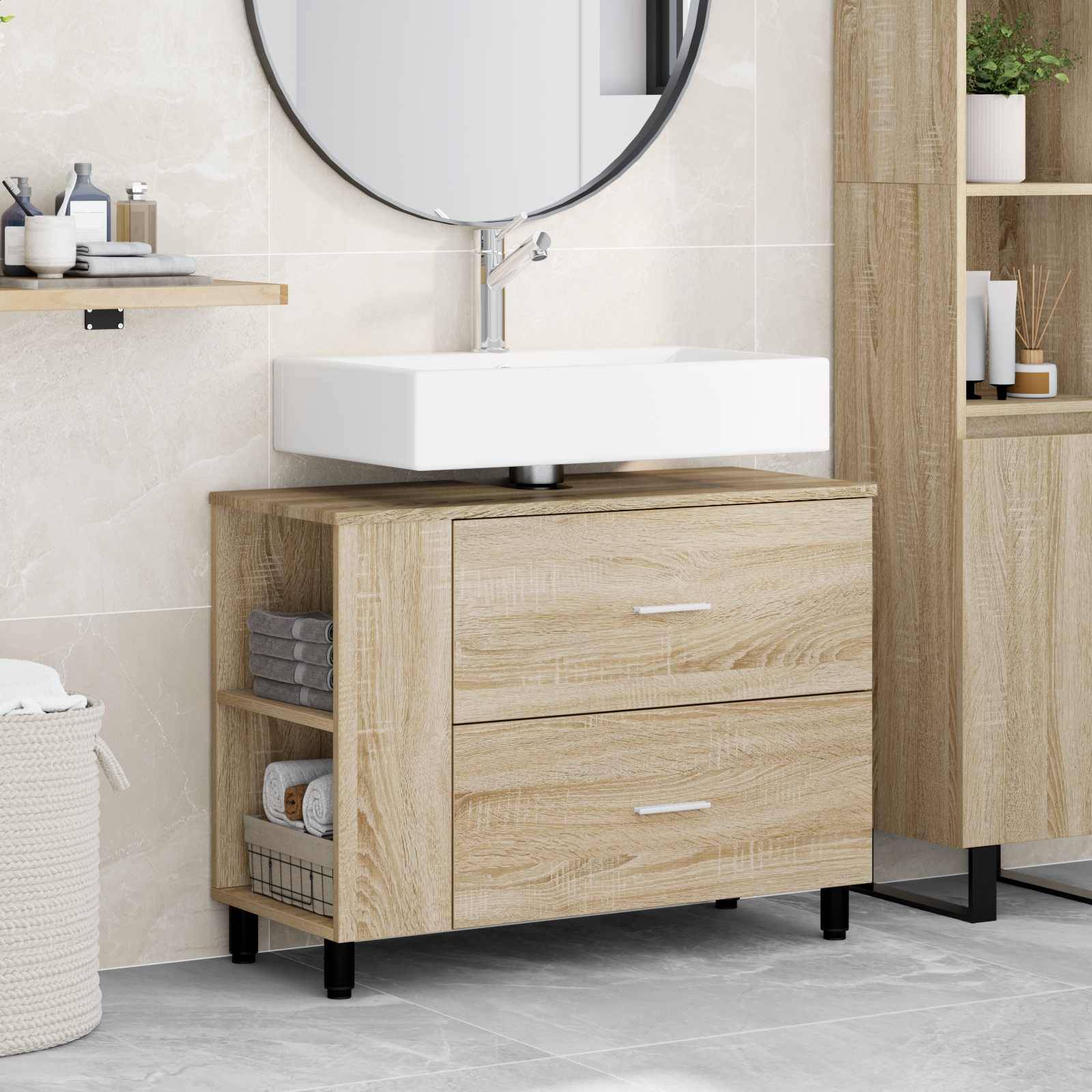 vidaXL Unter dem Waschbecken Schrank Sonoma-Eiche 80 x 35 x 60 cm