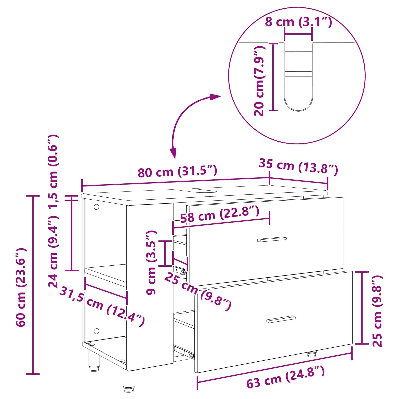 vidaXL Waschtisch Hochglanz Weiß 80 x 35 x 60 cm Holzwerkstoff
