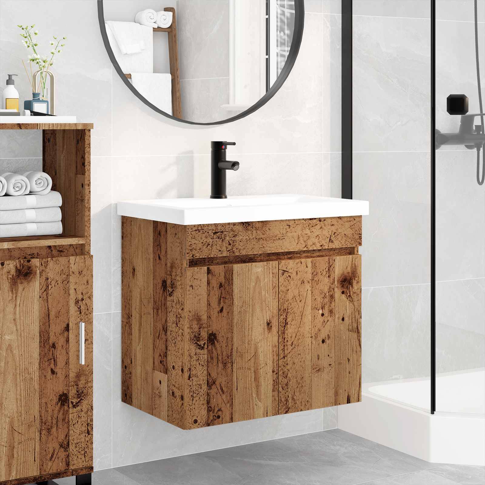 vidaXL Badezimmer-Waschbecken Altholz 61 x 39 x 58 cm Holzwerkstoff