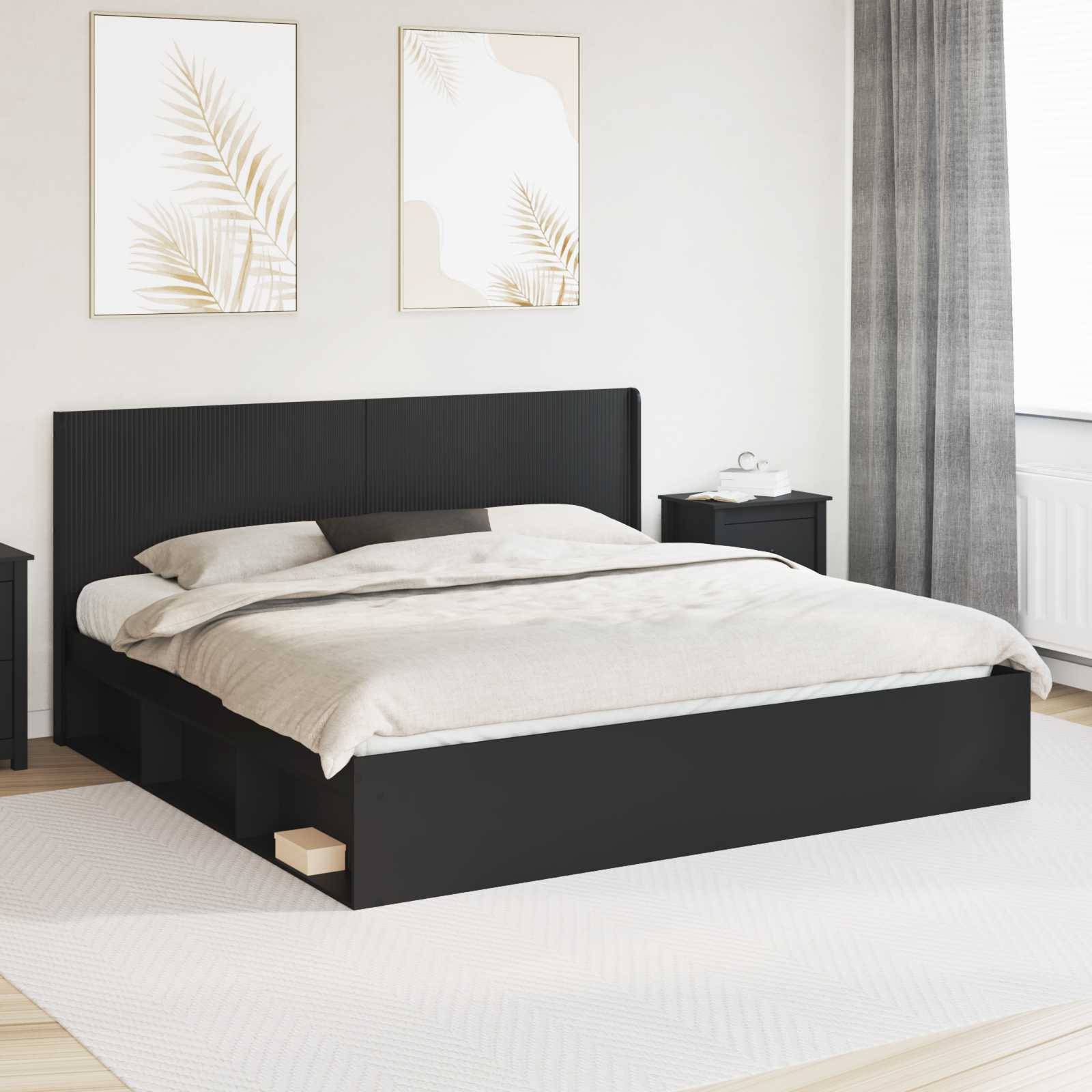 vidaXL Bettgestell mit Stauraum und Kopfteil Schwarz 200 x 200 cm