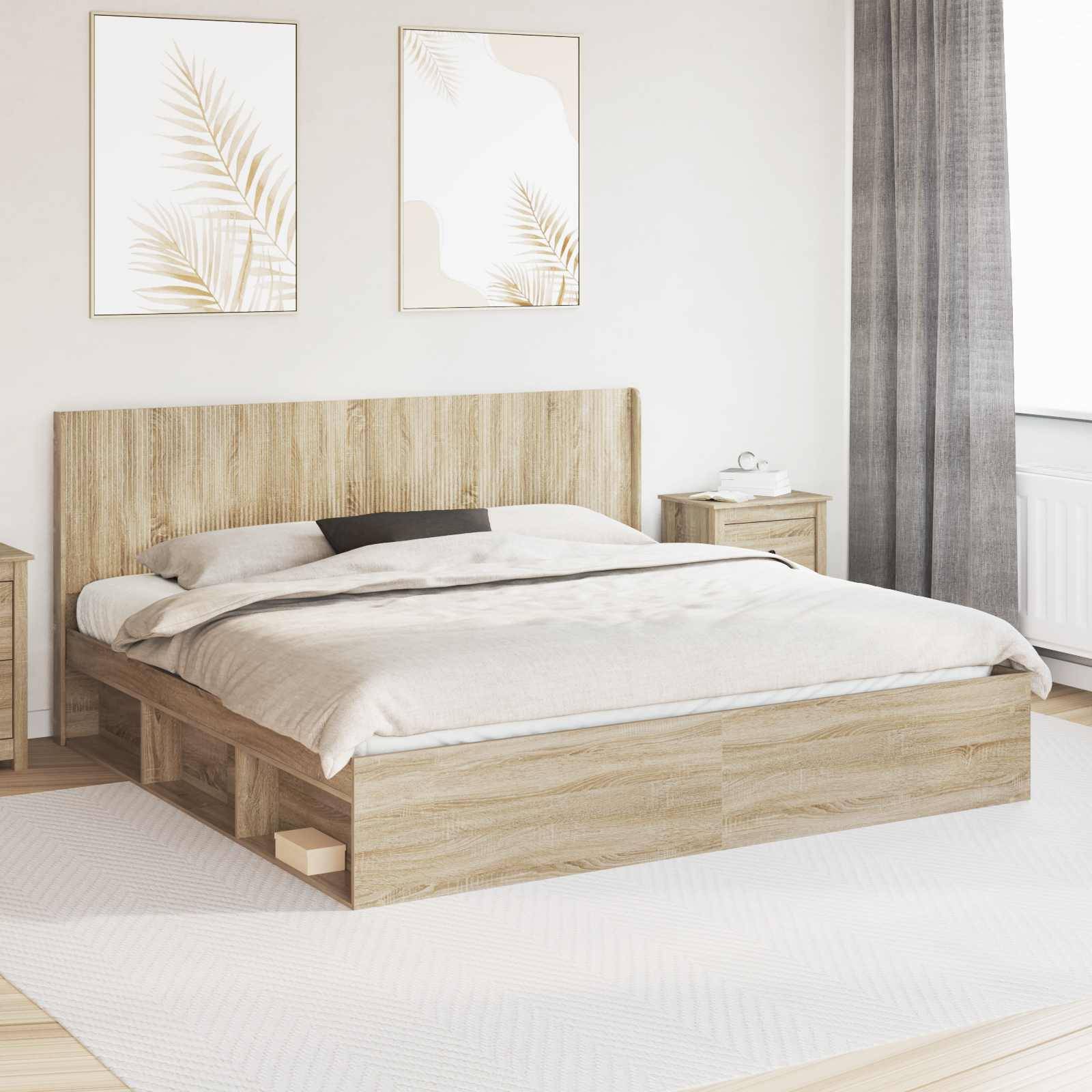 vidaXL Bettgestell mit Stauraum und Kopfteil Sonoma-Eiche 200 x 200 cm