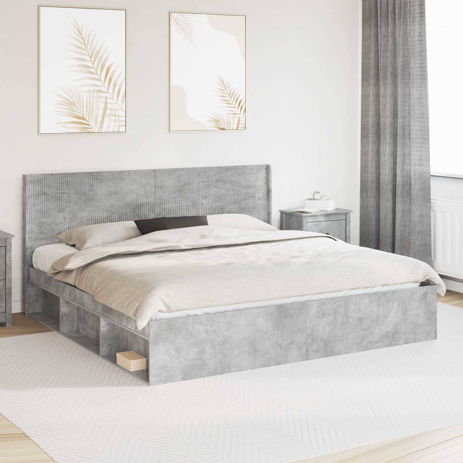 vidaXL Bettgestell mit Stauraum und Kopfteil Betongrau 180 x 200 cm
