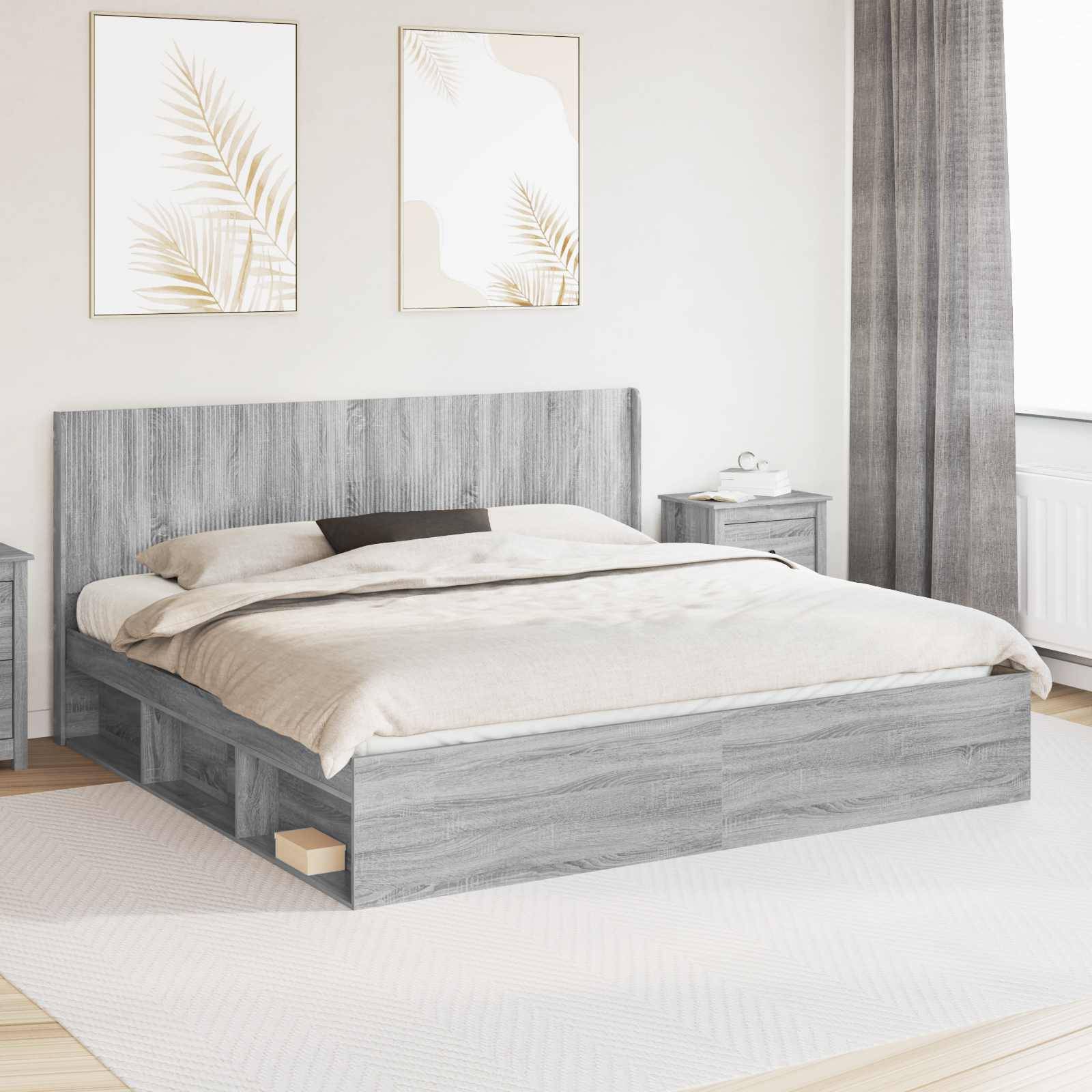 vidaXL Bettgestell mit Stauraum und Kopfteil Grau Sonoma 180 x 200 cm