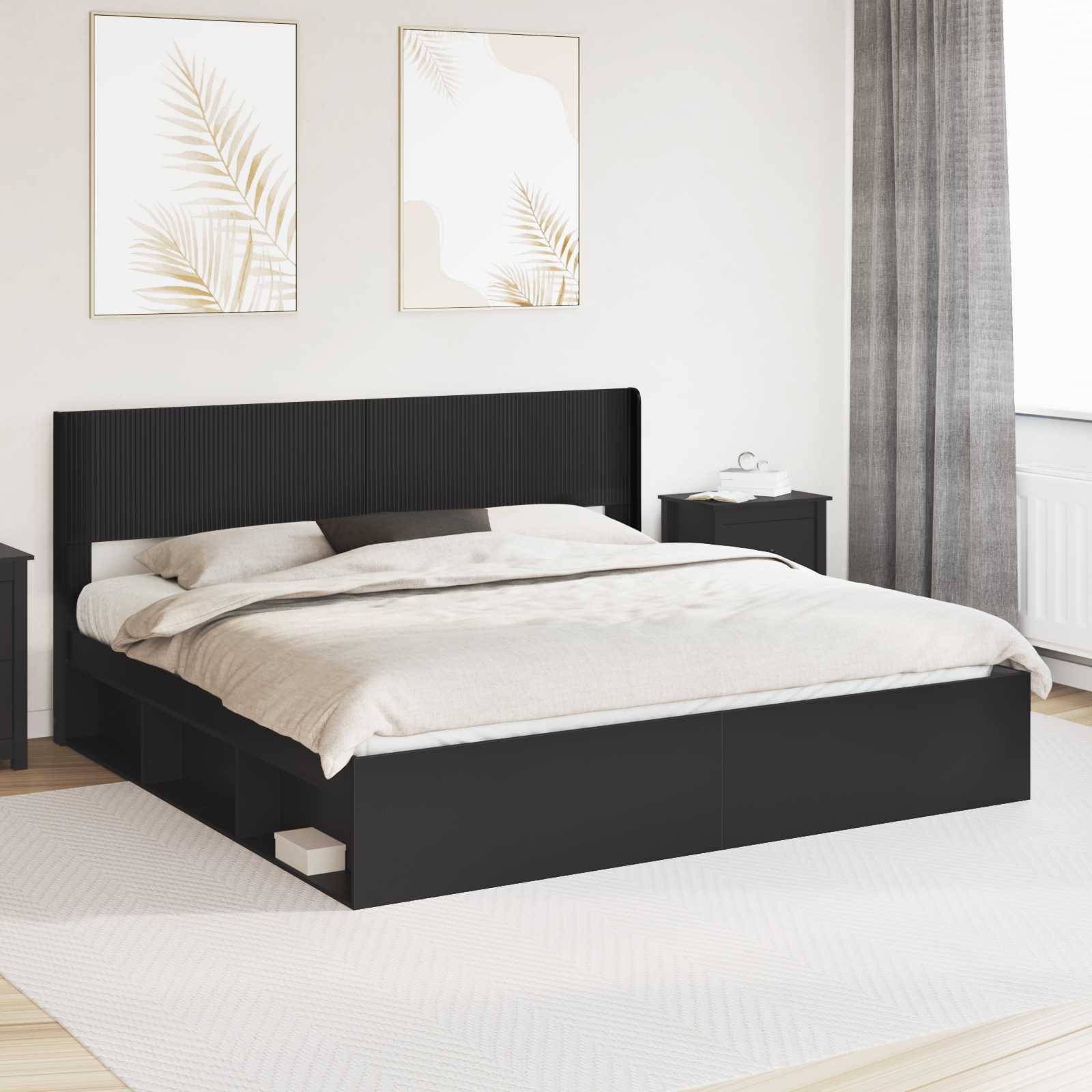 vidaXL Bettgestell mit Stauraum und Kopfteil Schwarz 180 x 200 cm
