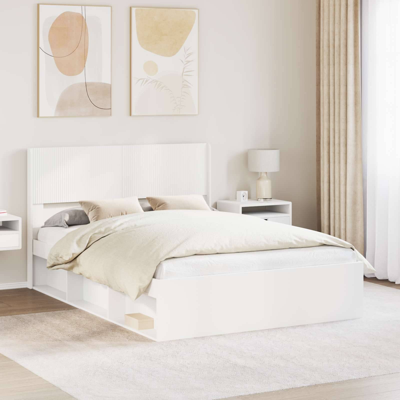 vidaXL Bettgestell mit Stauraum und Kopfteil Weiß 140 x 200 cm