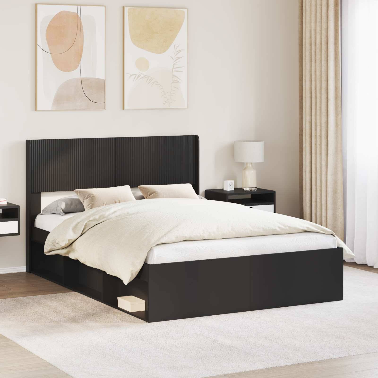 vidaXL Bettgestell mit Stauraum und Kopfteil Schwarz 160 x 200 cm