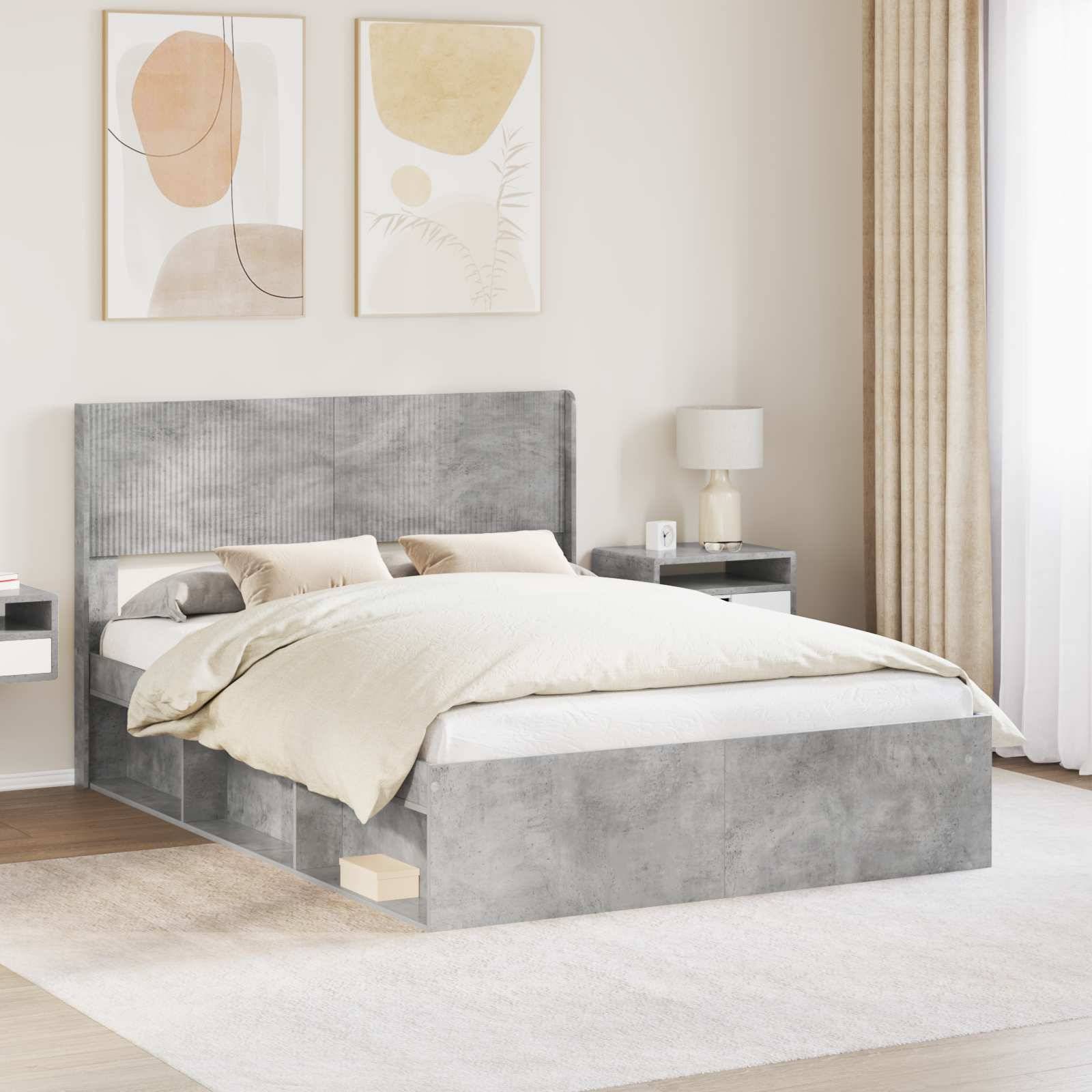 vidaXL Bettgestell mit Stauraum und Kopfteil Betongrau 150 x 200 cm