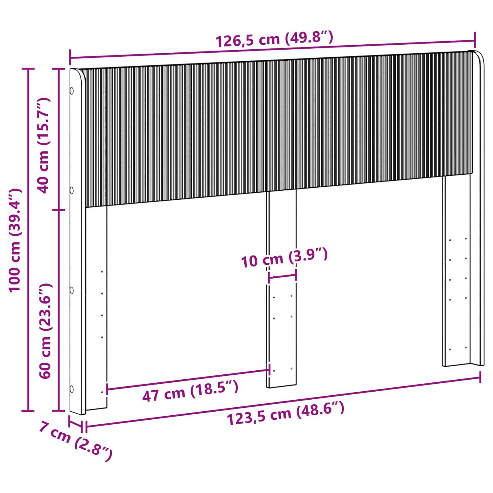 Maßstabsgerechte technische Zeichnung eines Lamellenpanels mit Pfosten, zeigt Gesamtgröße 126,5 cm Breite und 100 cm Höhe sowie wichtige Abstände.