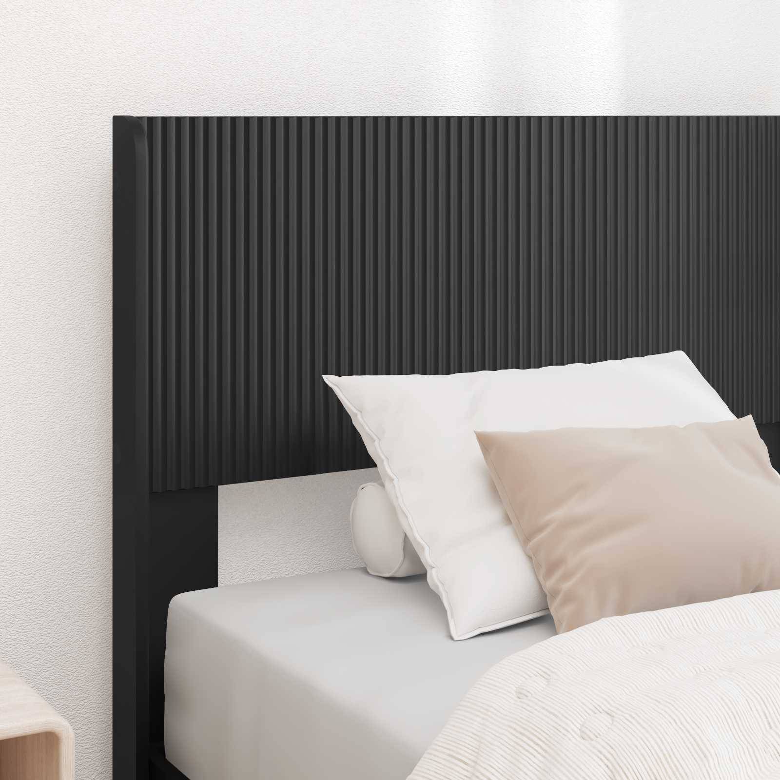 vidaXL Bettgestell mit Stauraum und Kopfteil Schwarz 90 x 190 cm