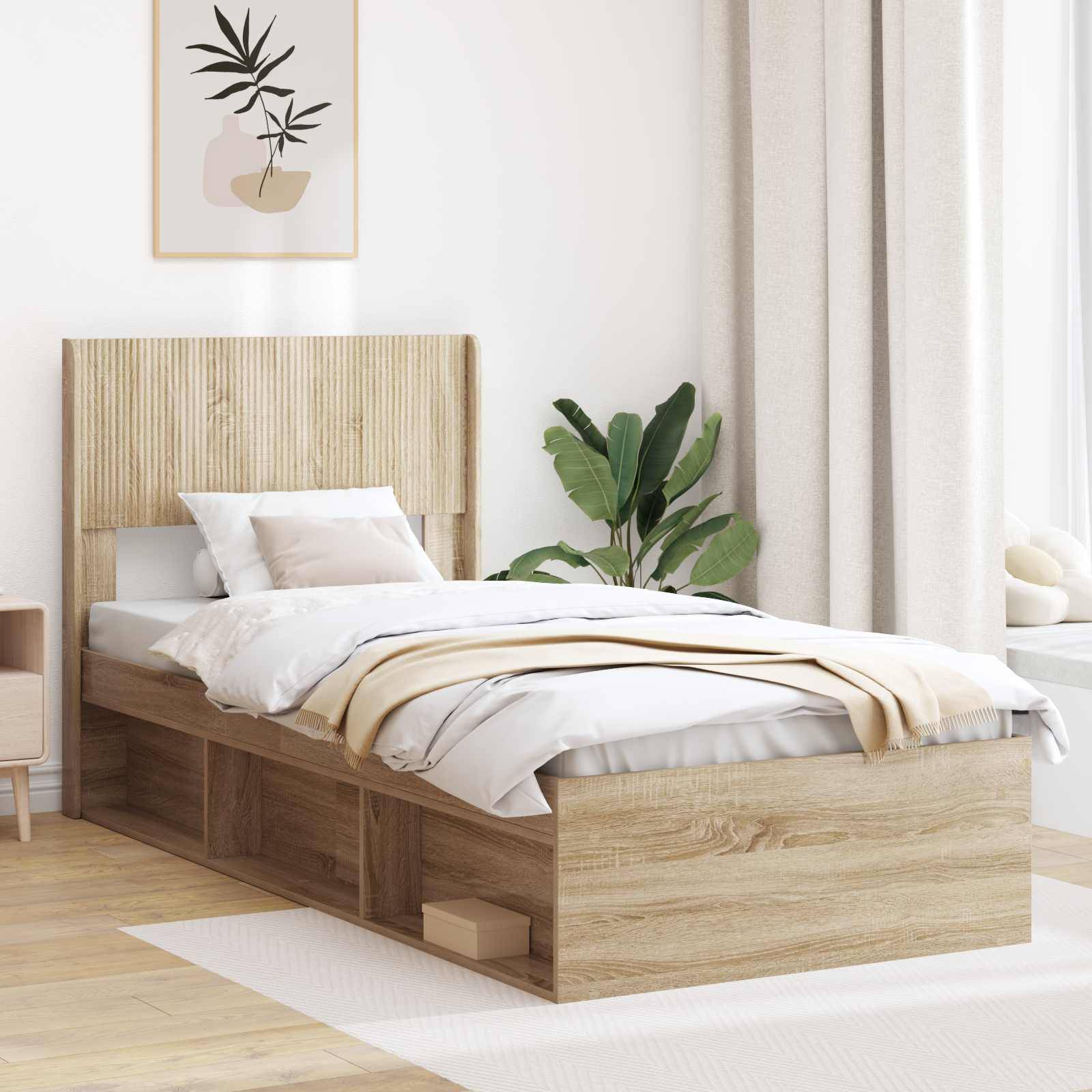 vidaXL Bettgestell mit Stauraum und Kopfteil Sonoma-Eiche 75 x 190 cm