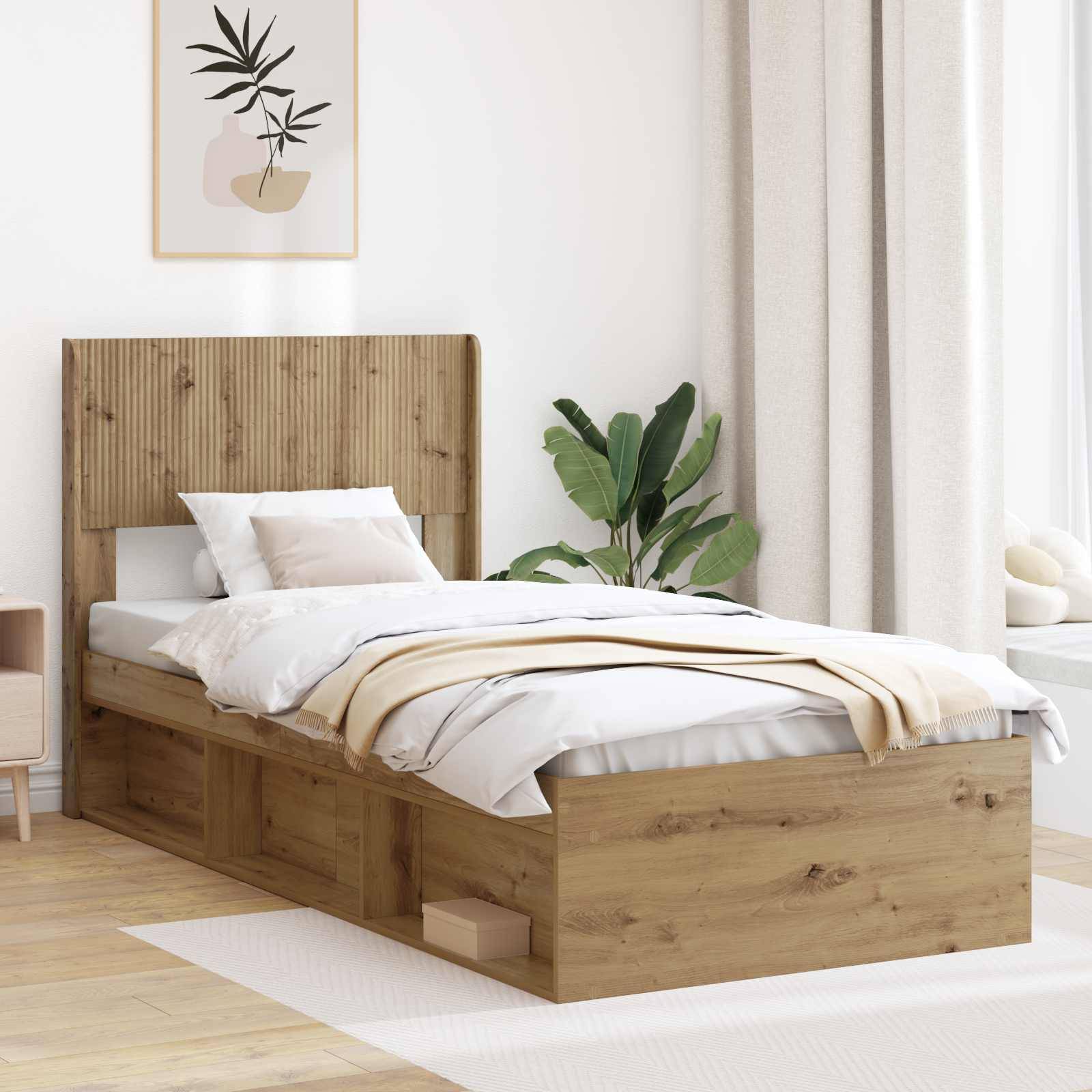 vidaXL Bettgestell mit Stauraum und Kopfteil Artisan-Eiche 75 x 190 cm