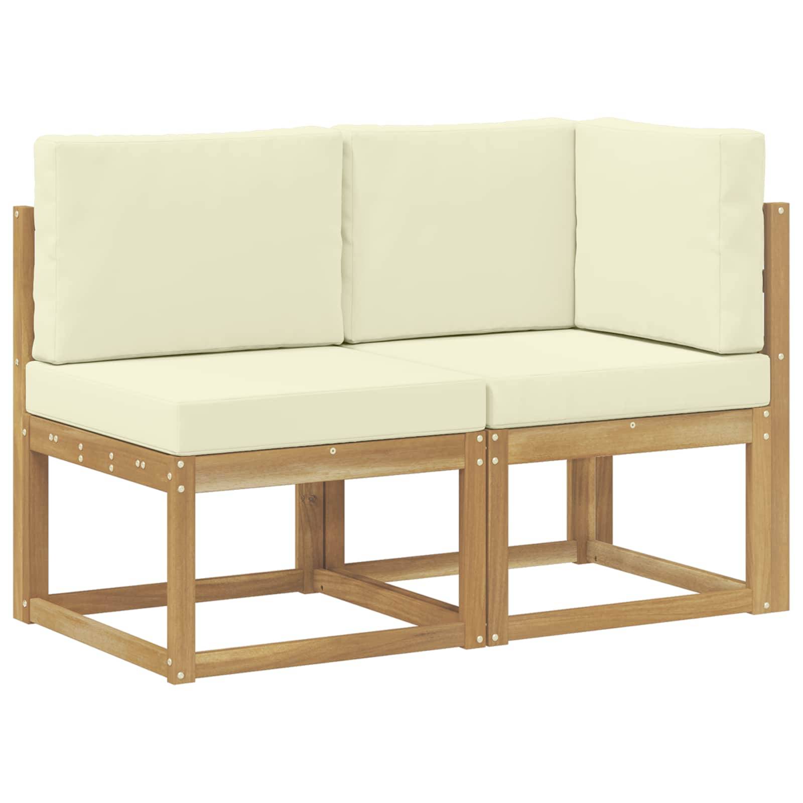 vidaXL Outdoor Mittel- und Ecksofa 2 Stück Weiß Massivholz Akazie