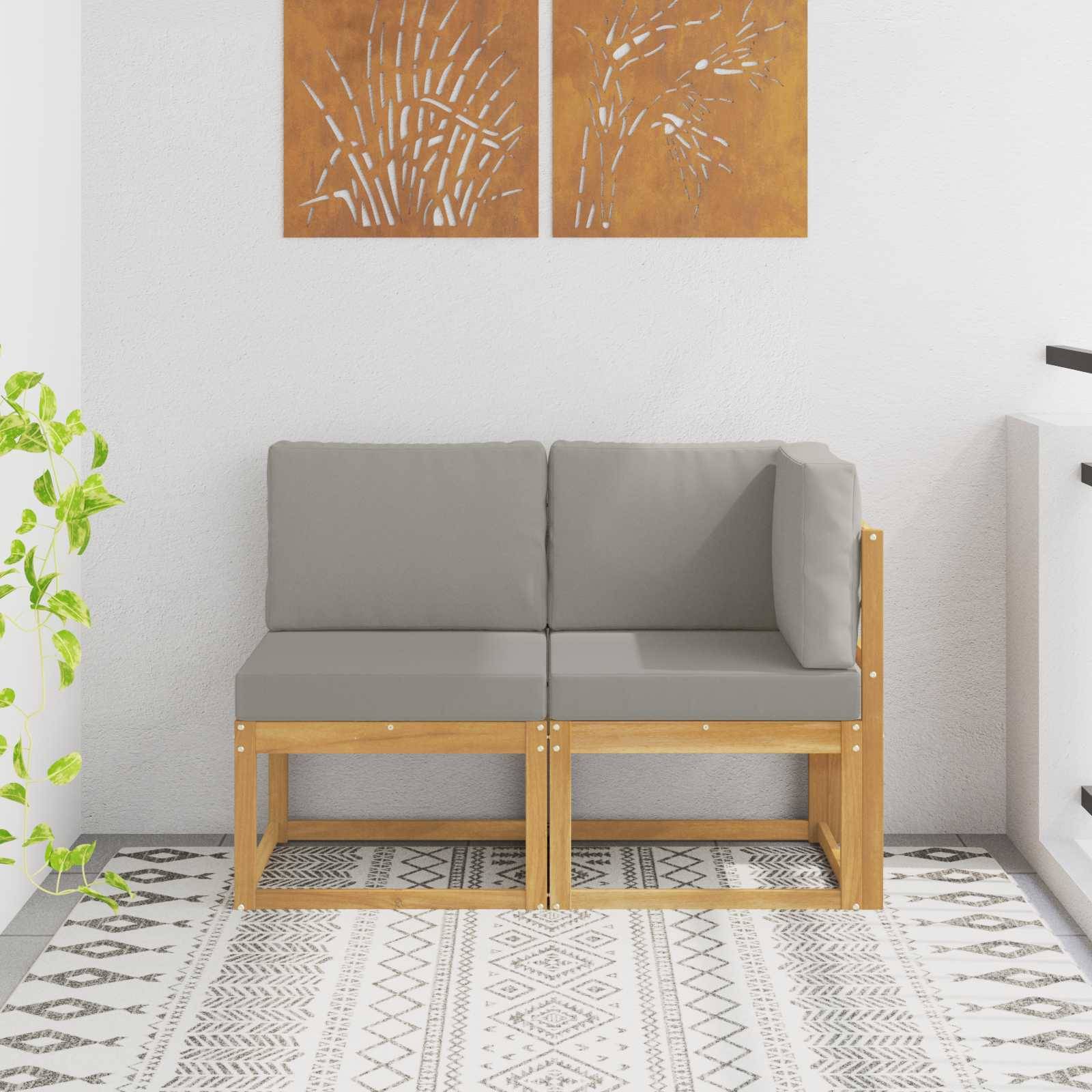 vidaXL Outdoor Mittel- und Ecksofa 2 Stück Weiß Massivholz Akazie