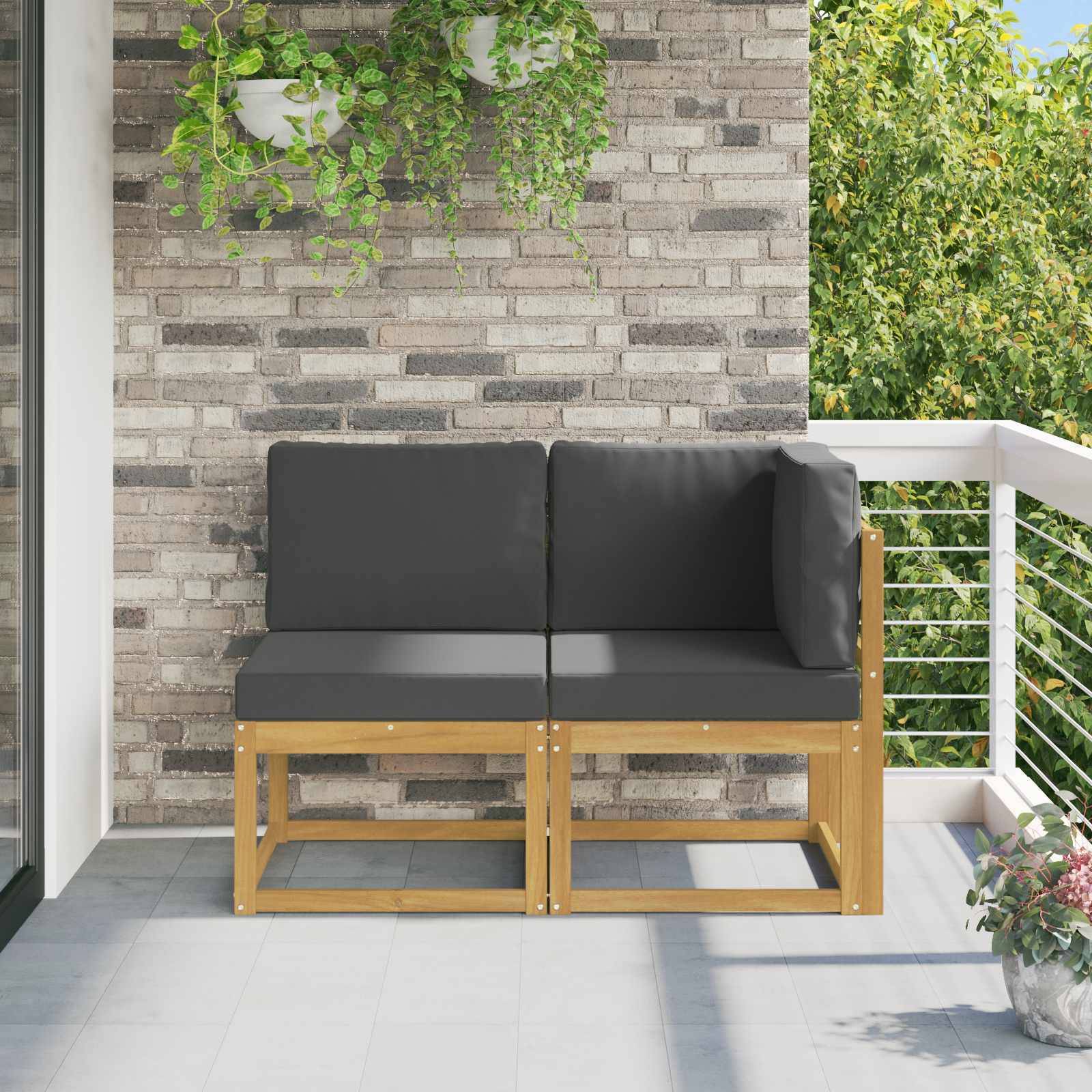 vidaXL Outdoor Mittel- und Ecksofa 2 Stück Weiß Massivholz Akazie