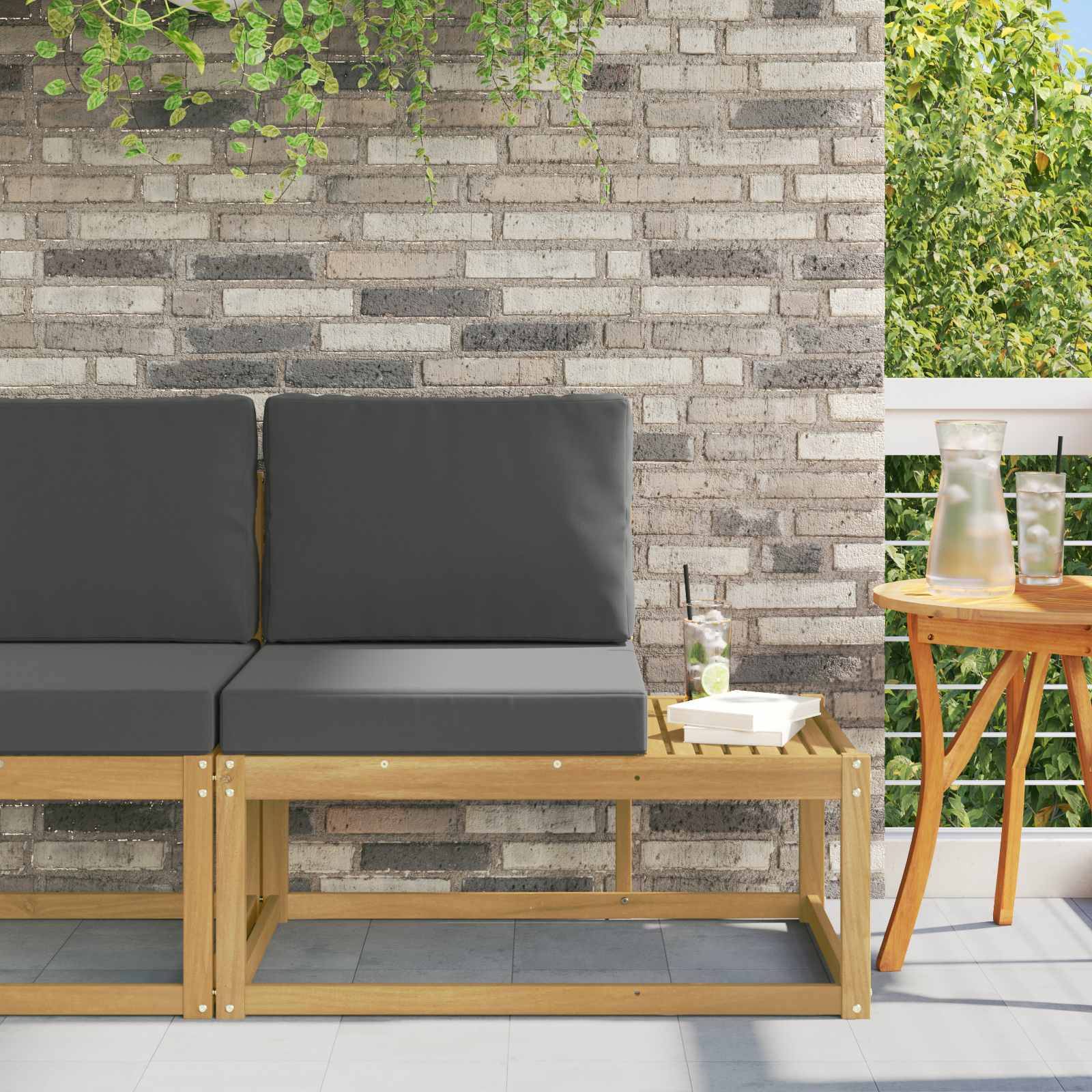 vidaXL Outdoor End Sofa Weiß 91 x 63 x 73 cm Massivholz Akazie
