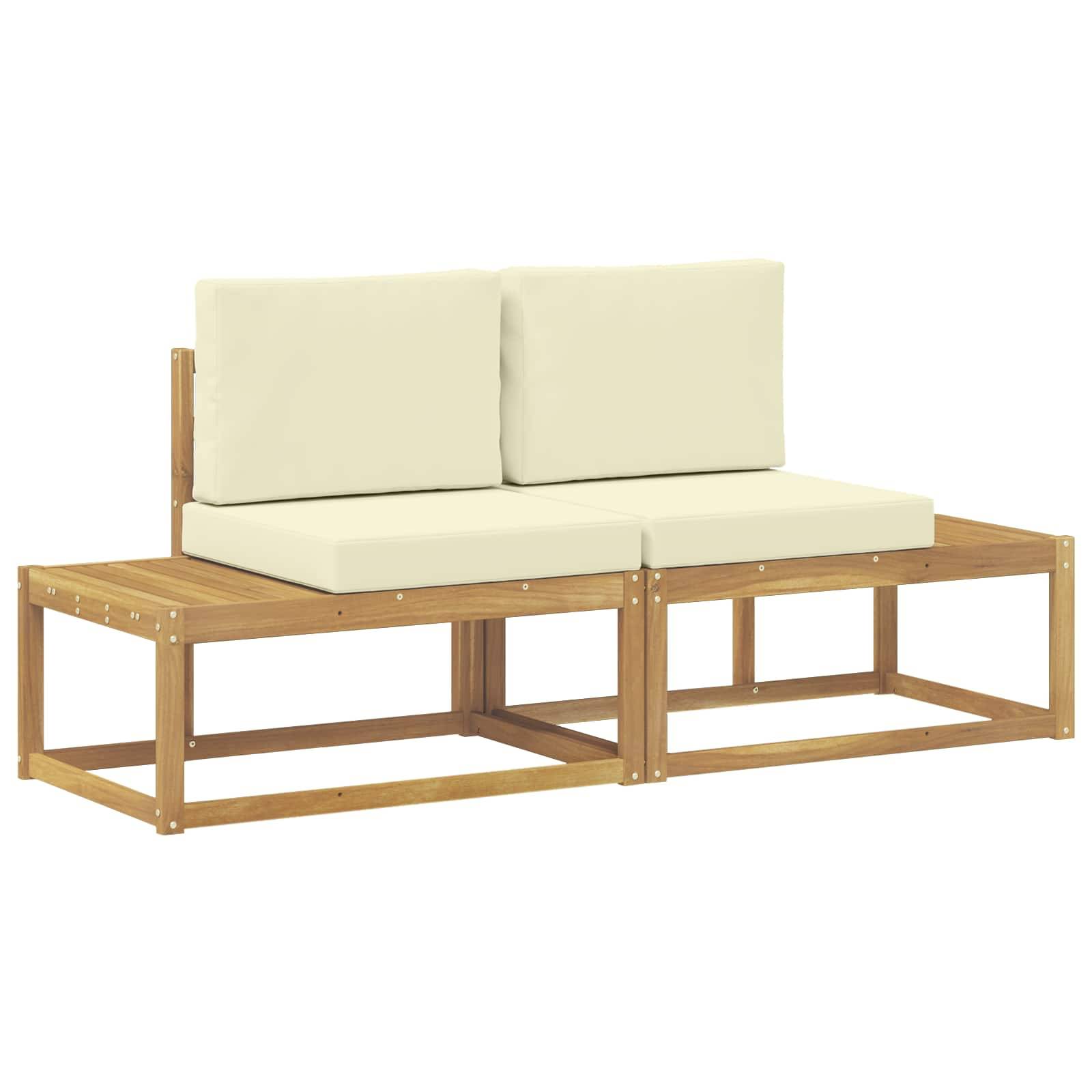 vidaXL Outdoor End Sofa mit Kissen 2 Stück Weiß Massivholz Akazie