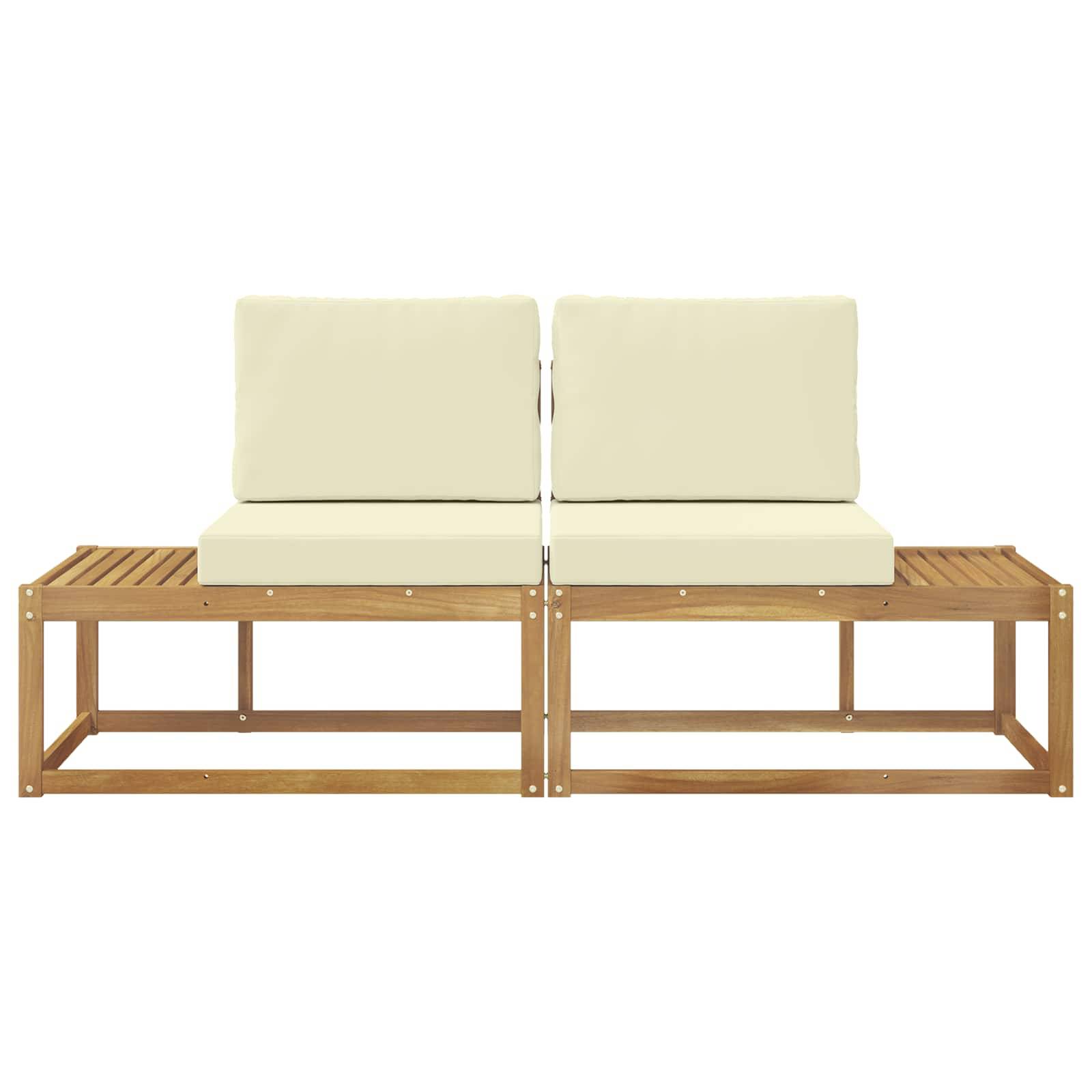 vidaXL Outdoor End Sofa mit Kissen 2 Stück Weiß Massivholz Akazie
