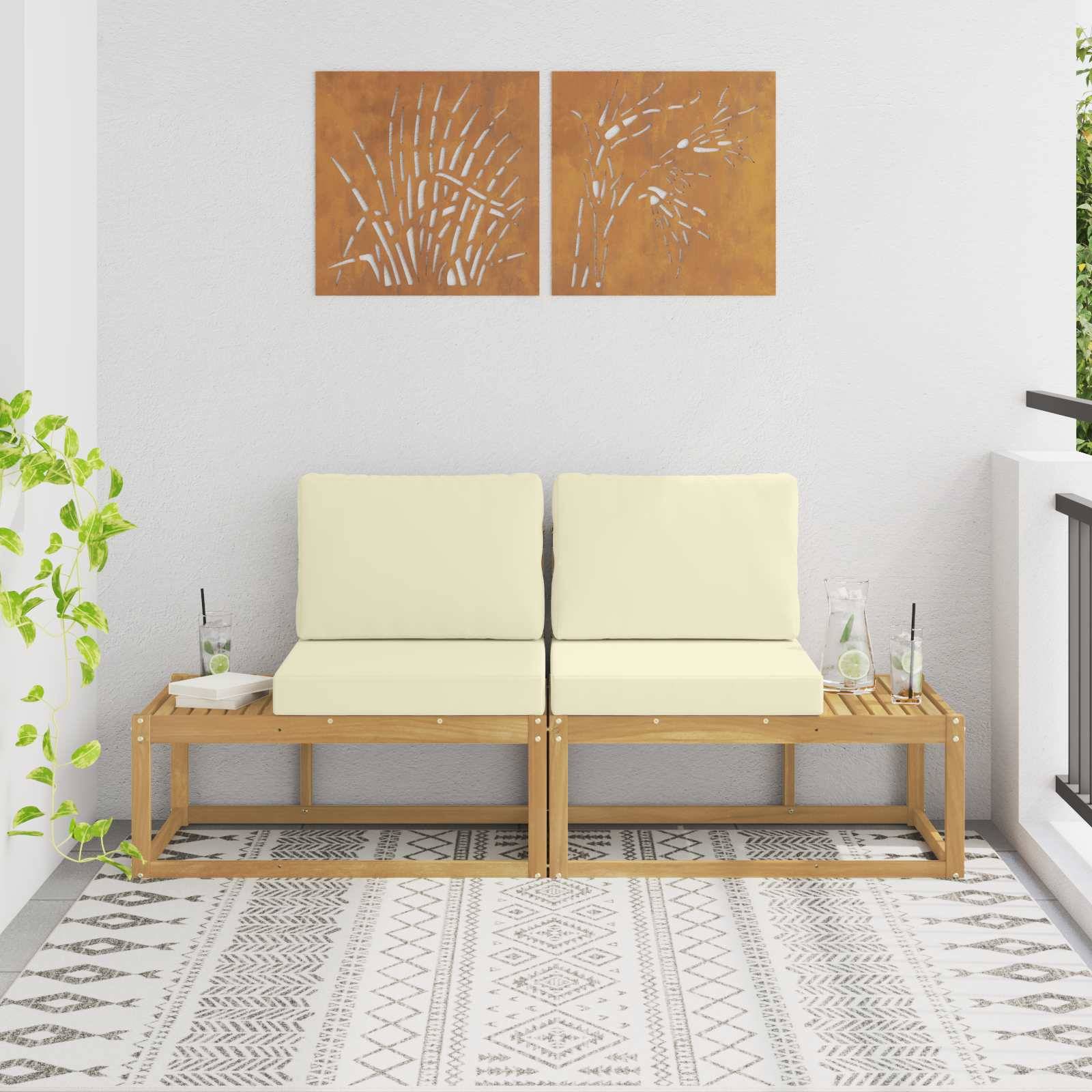 vidaXL Outdoor End Sofa mit Kissen 2 Stück Weiß Massivholz Akazie