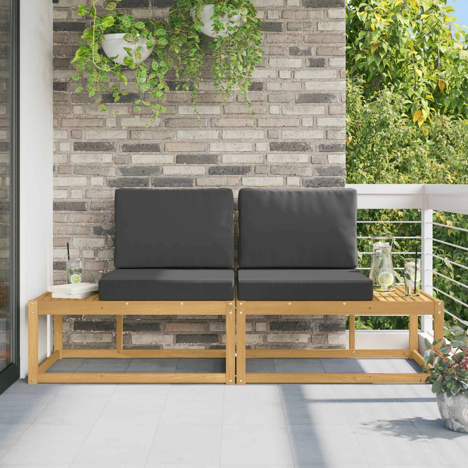 vidaXL Outdoor End Sofa mit Kissen 2 Stück Weiß Massivholz Akazie