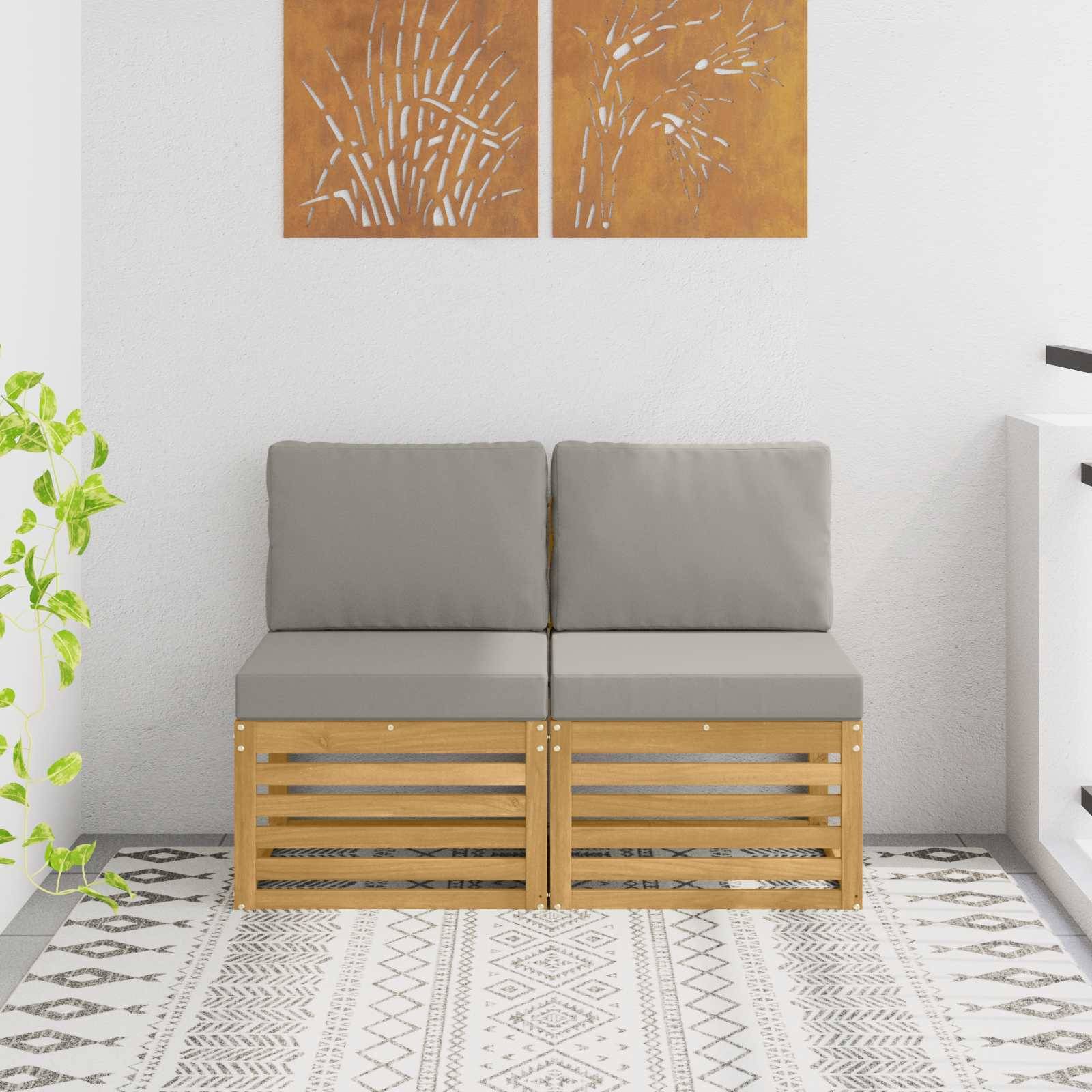 vidaXL 2 Stück Outdoor Mittelsofa Massivholz Akazie Weiß