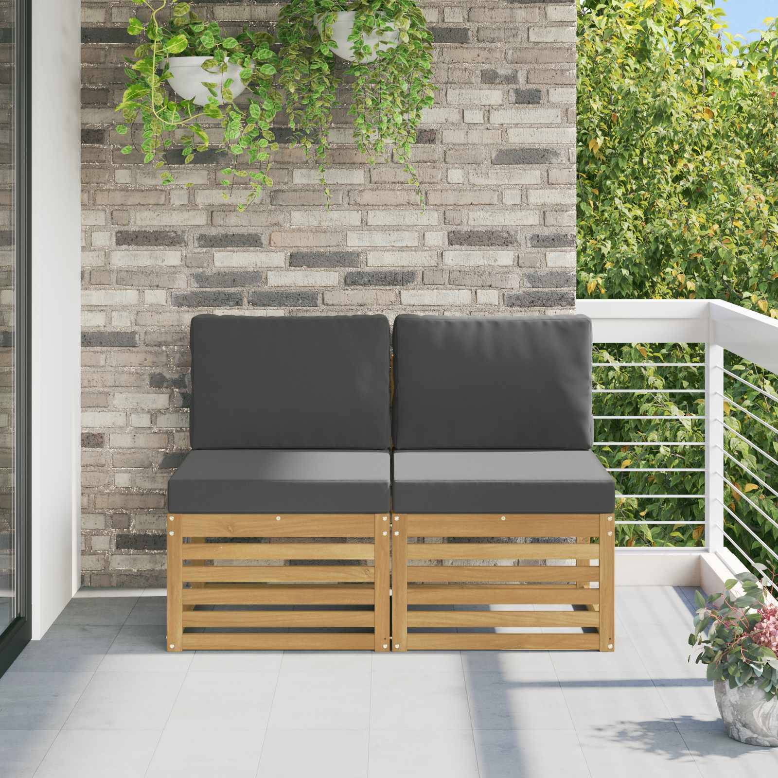 vidaXL 2 Stück Outdoor Mittelsofa Massivholz Akazie Weiß