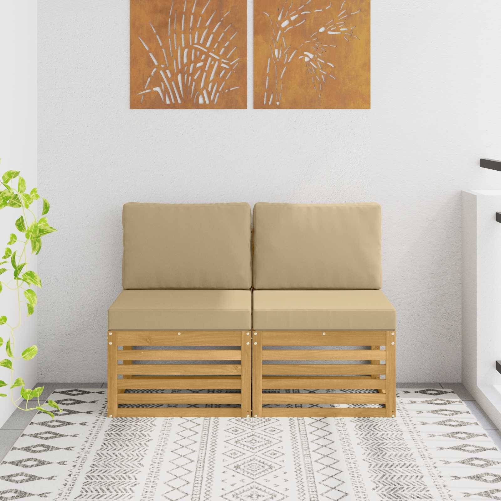 vidaXL 2 Stück Outdoor Mittelsofa Massivholz Akazie Weiß