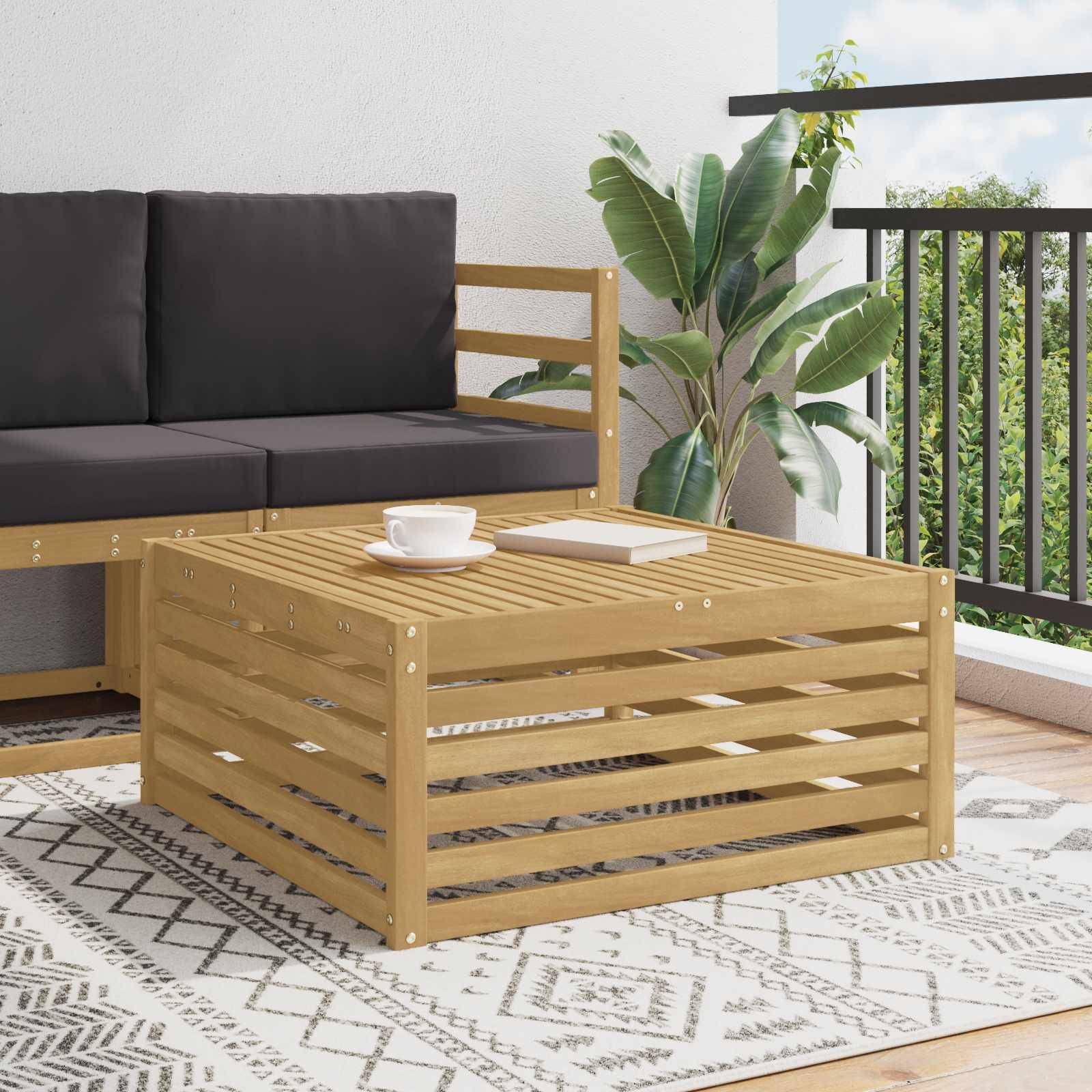 vidaXL Tisch für Outdoor Massivholz Akazie Weiß 79 x 79 x 37 cm