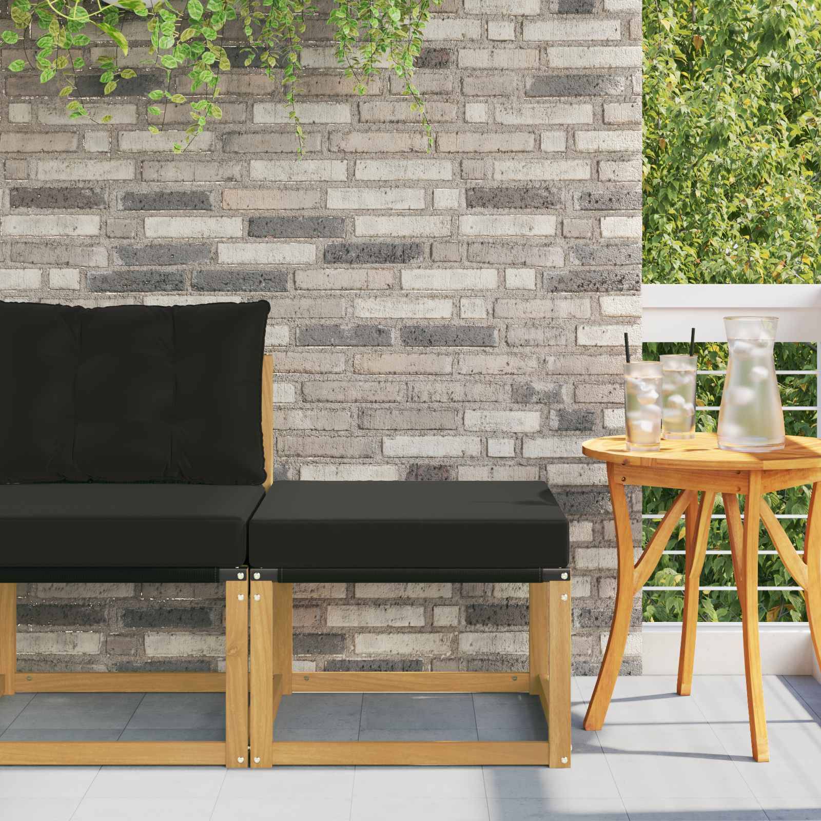 vidaXL Outdoor-Fußhocker Massivholz Akazie und Textilene Stoff Weiß