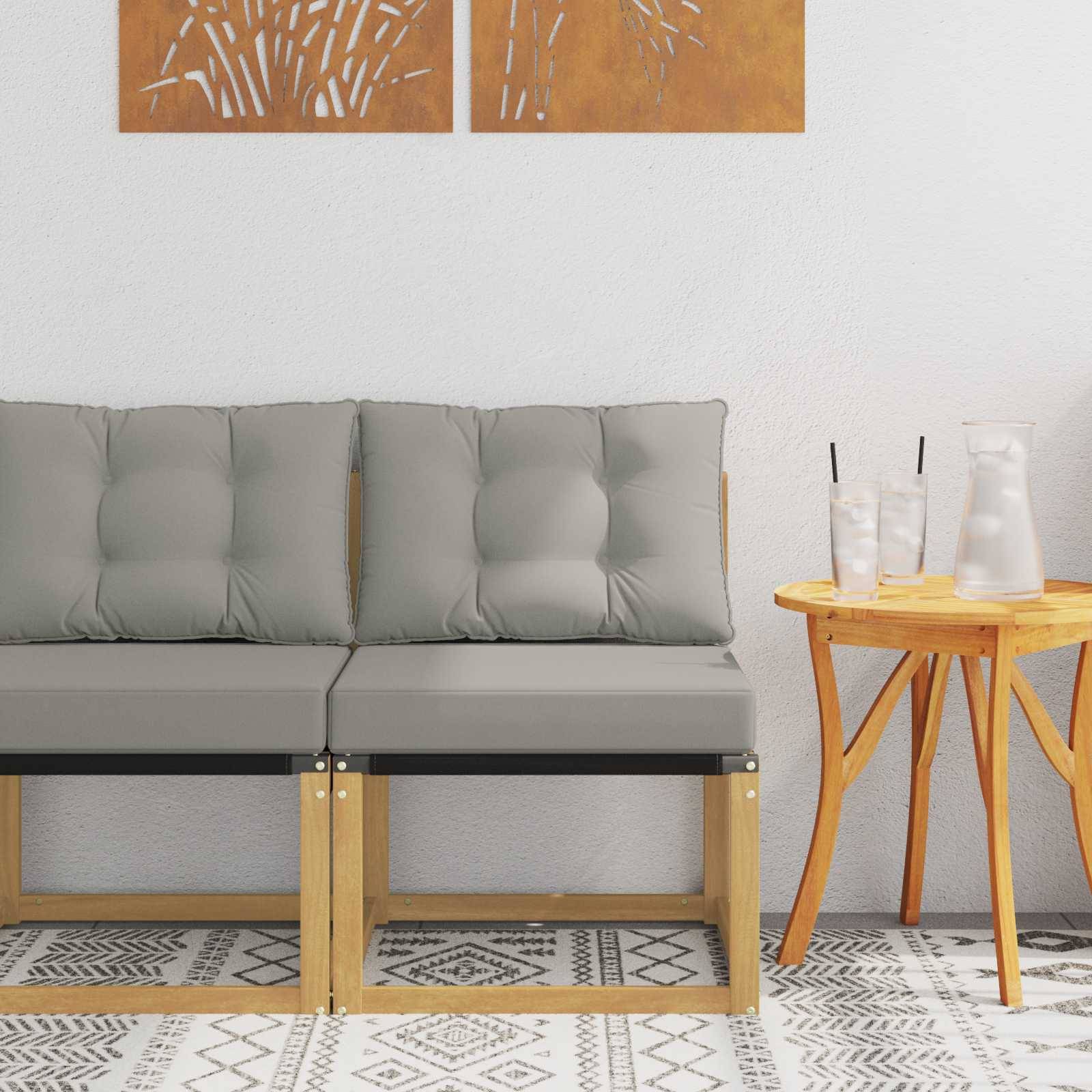 vidaXL Outdoor Mittelsofa Massivholz Akazie und Textilene Stoff Weiß