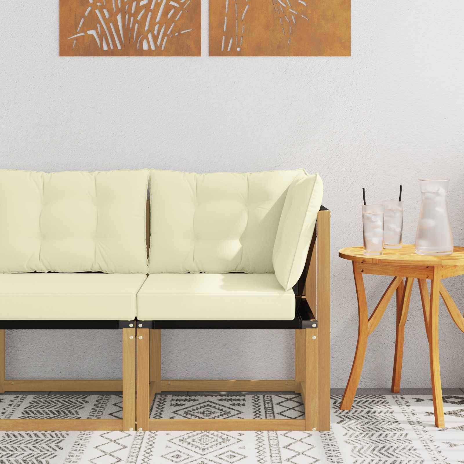 vidaXL Outdoor Ecksofa Massivholz Akazie und Textilene Stoff Weiß