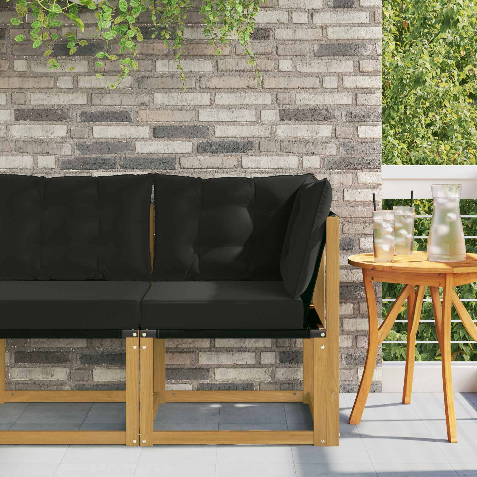 vidaXL Outdoor Ecksofa Massivholz Akazie und Textilene Stoff Weiß