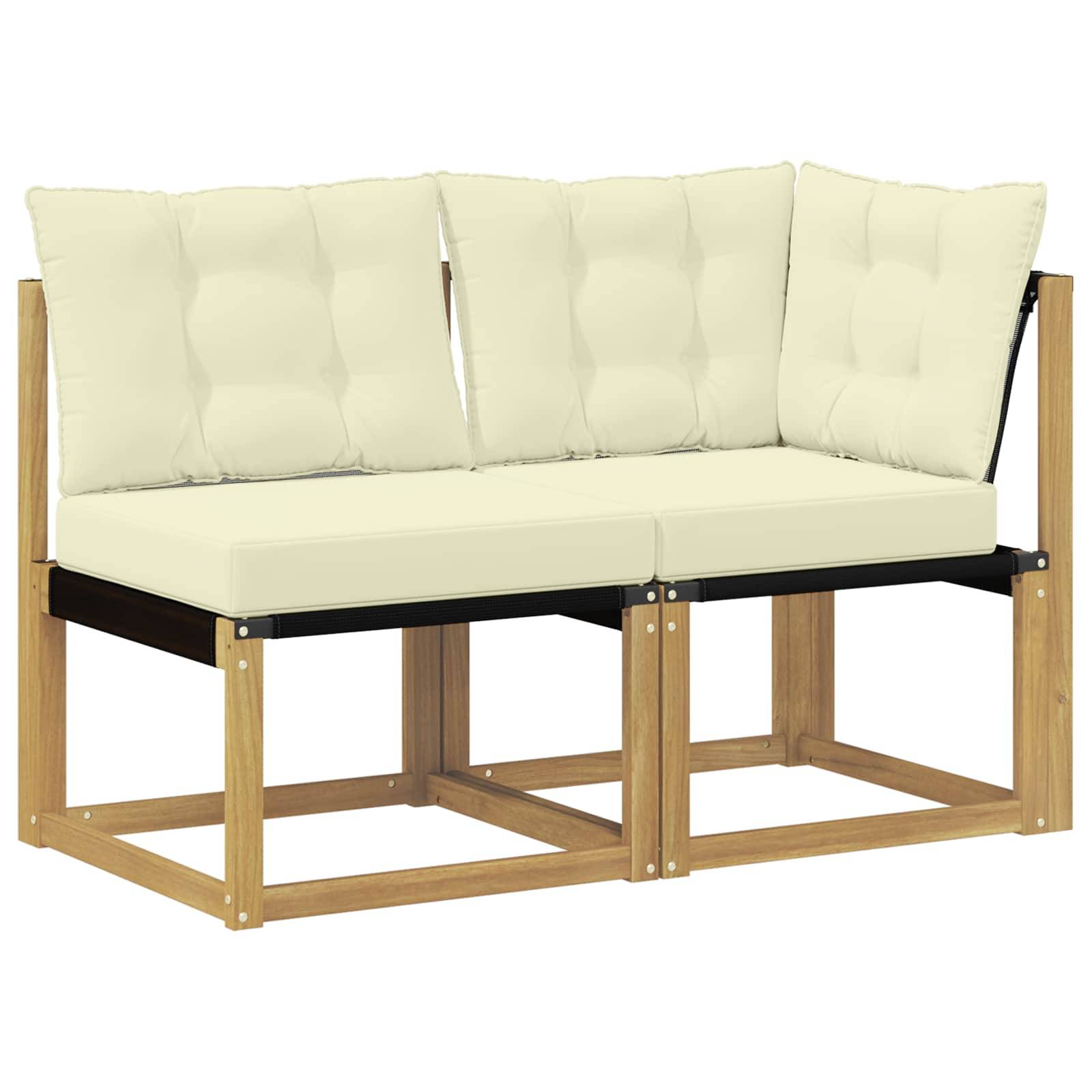 vidaXL Outdoor Mittel- und Ecksofa mit Kissen 2 Stück Weiß
