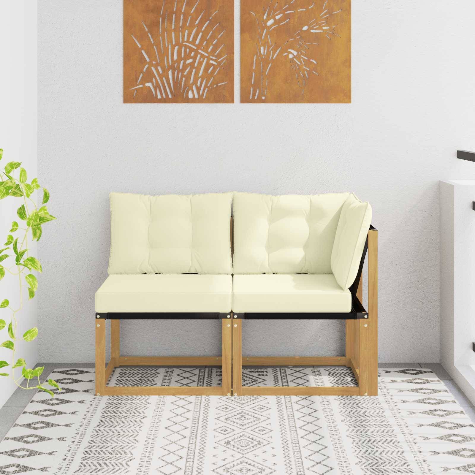 vidaXL Outdoor Mittel- und Ecksofa mit Kissen 2 Stück Weiß