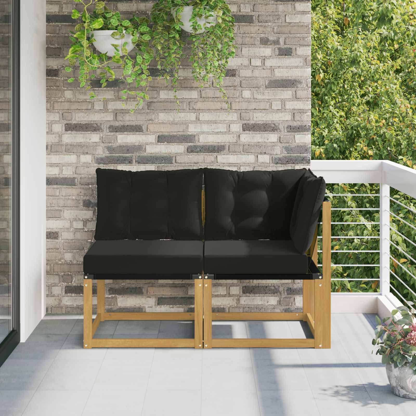 vidaXL Outdoor Mittel- und Ecksofa mit Kissen 2 Stück Weiß